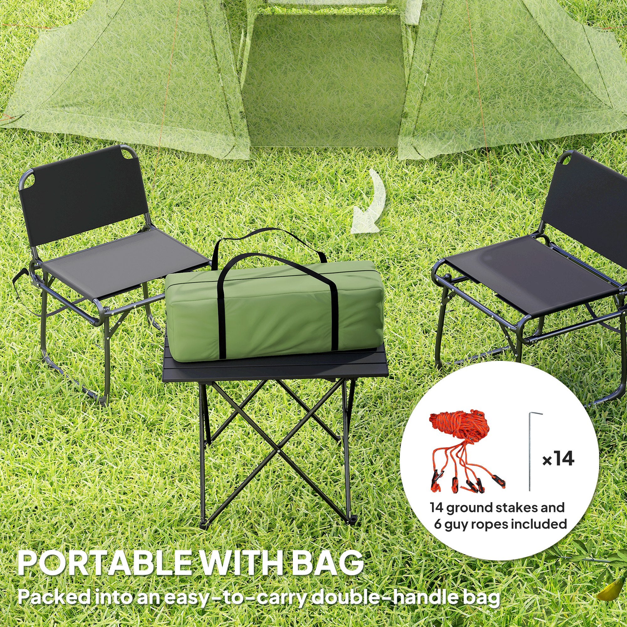 Outsunny 3 Man Camping Tent With 2 Bedrooms, 3000mm Waterproof - Dark Grey/Green - Image 16