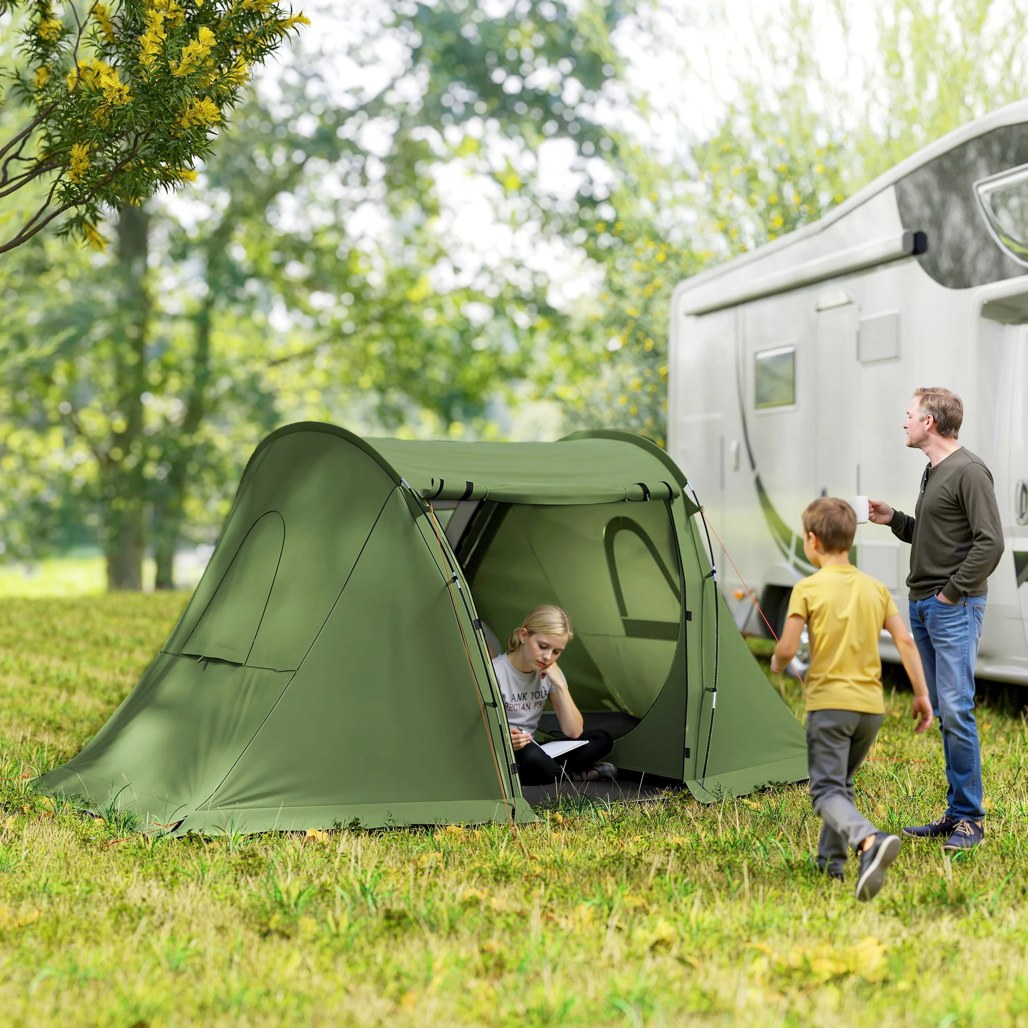 Outsunny 3 Man Camping Tent With 2 Bedrooms, 3000mm Waterproof - Dark Grey/Green - Image 17