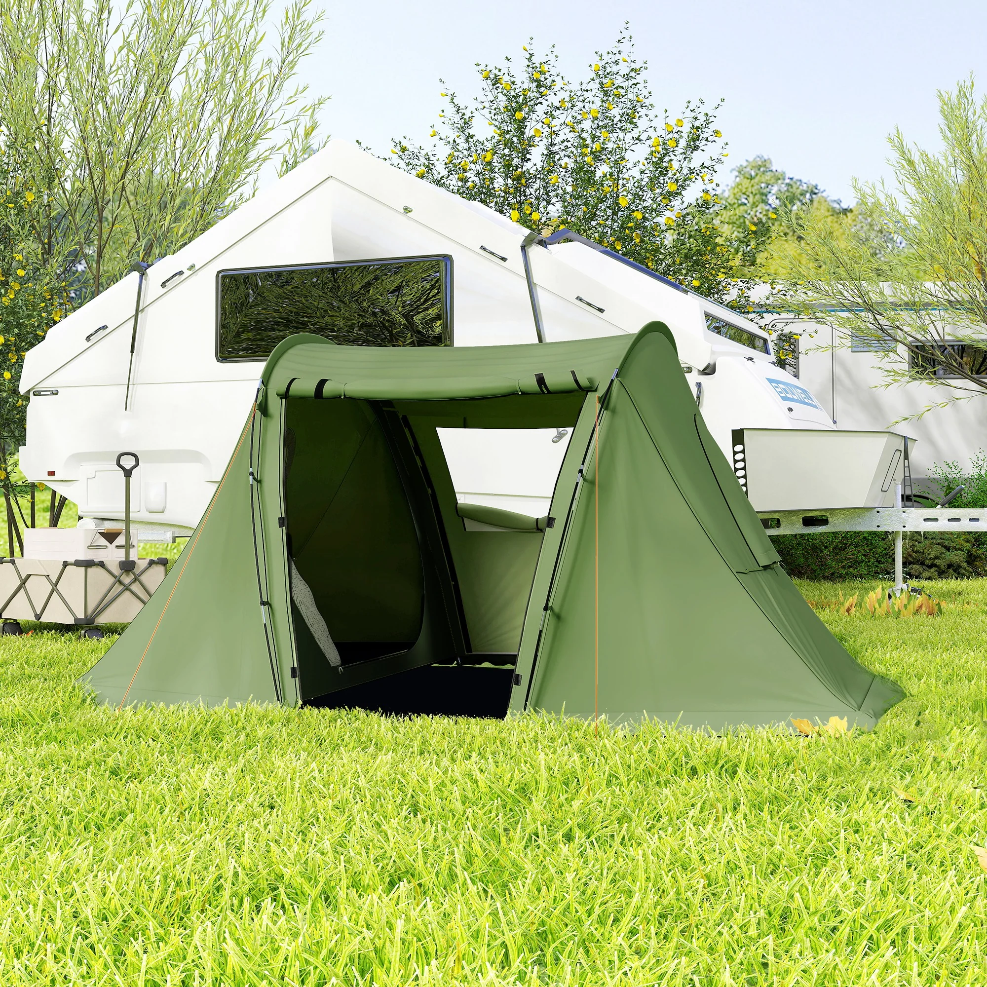 Outsunny 3 Man Camping Tent With 2 Bedrooms, 3000mm Waterproof - Dark Grey/Green - Image 18