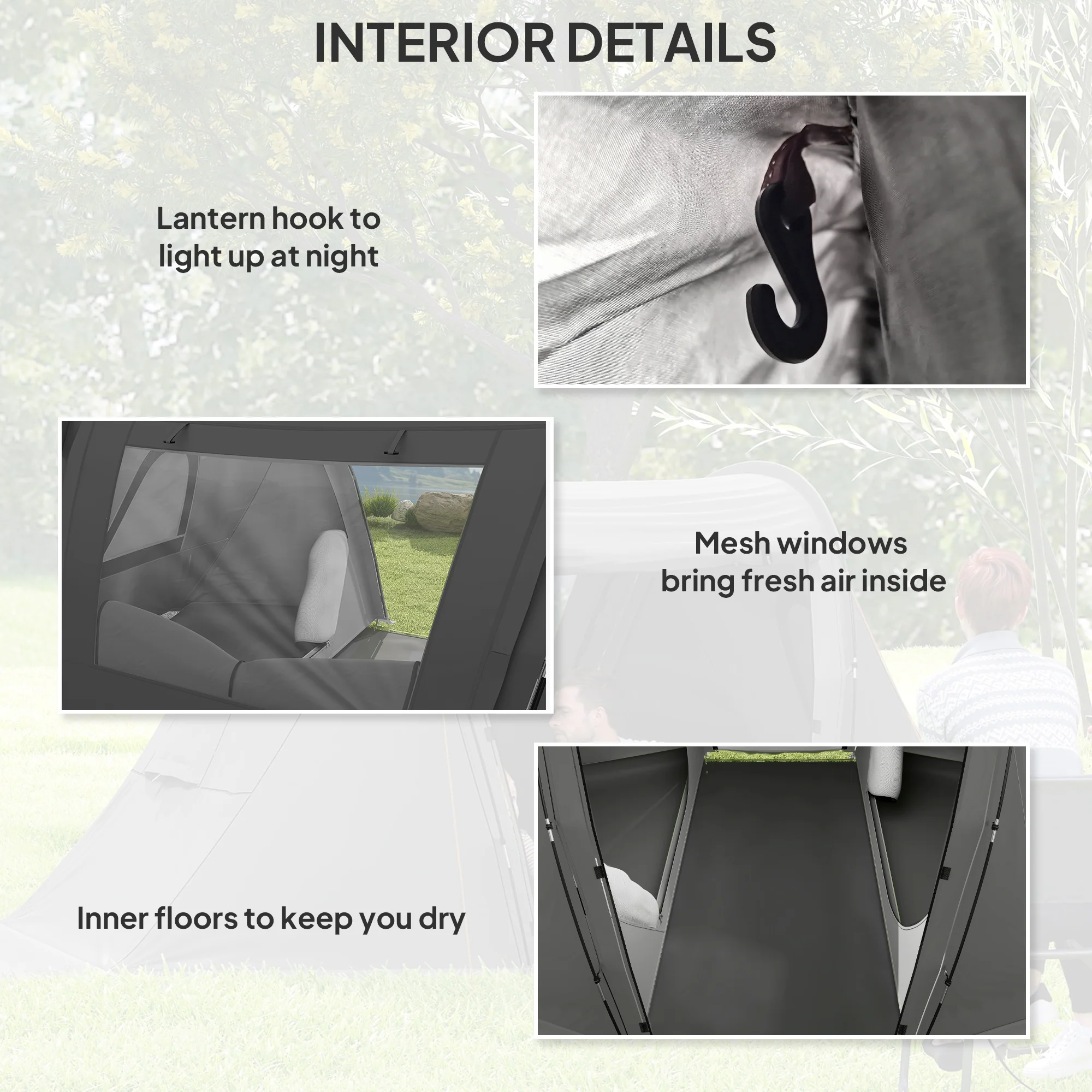 Outsunny 3 Man Camping Tent With 2 Bedrooms, 3000mm Waterproof - Dark Grey/Green - Image 6