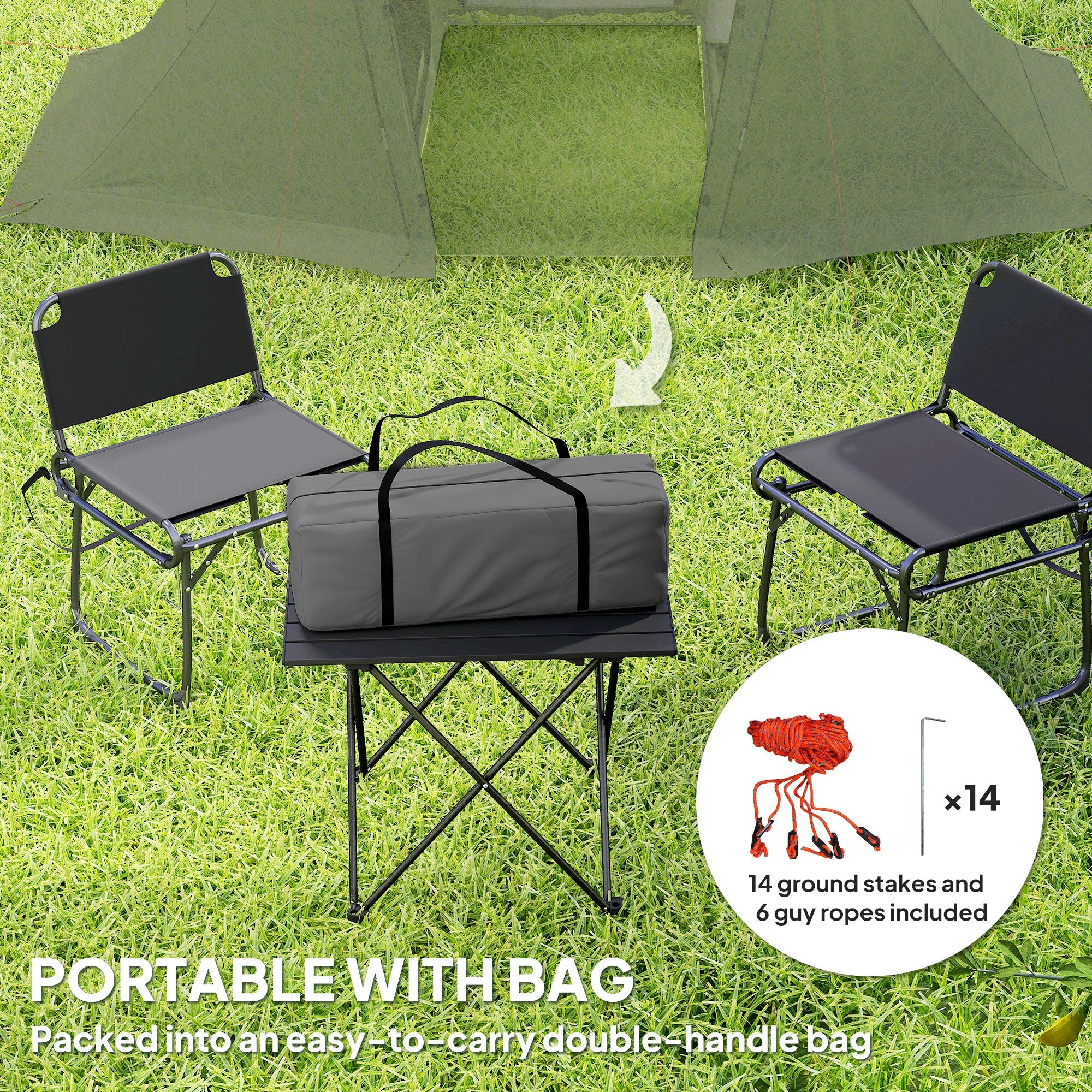 Outsunny 3 Man Camping Tent With 2 Bedrooms, 3000mm Waterproof - Dark Grey/Green - Image 7