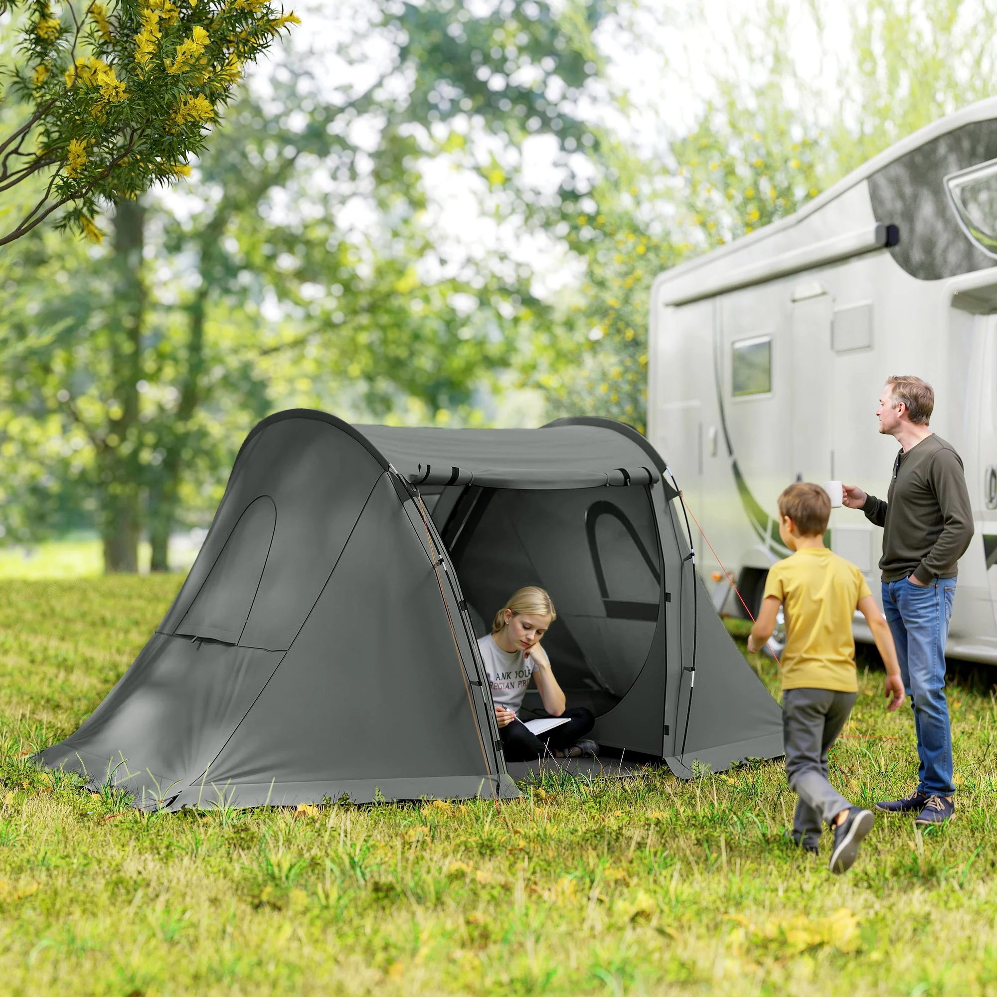 Outsunny 3 Man Camping Tent With 2 Bedrooms, 3000mm Waterproof - Dark Grey/Green - Image 8
