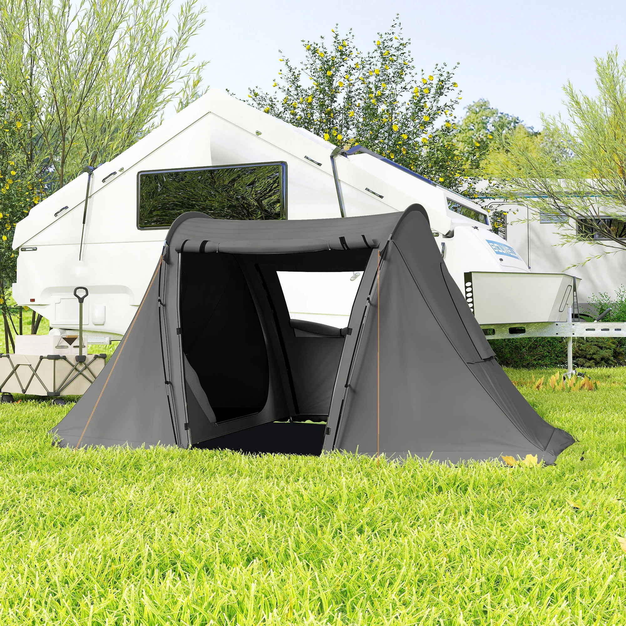 Outsunny 3 Man Camping Tent With 2 Bedrooms, 3000mm Waterproof - Dark Grey/Green - Image 9
