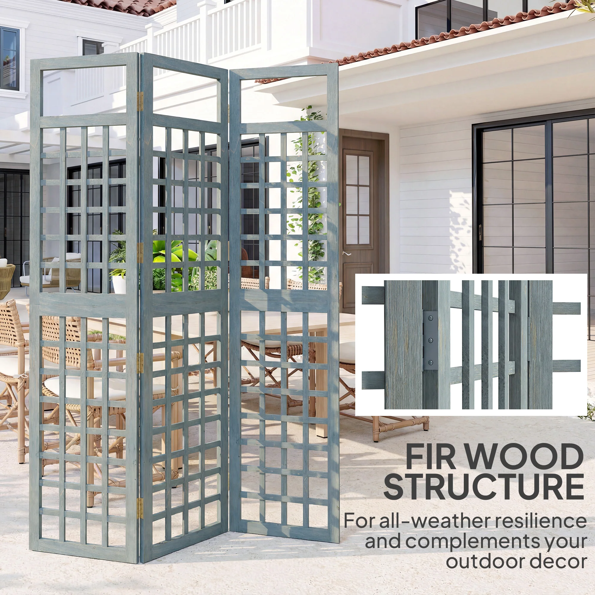 Outsunny 3-Panel Garden Privacy Screen, Foldable Wooden Divider, Grey - Image 6