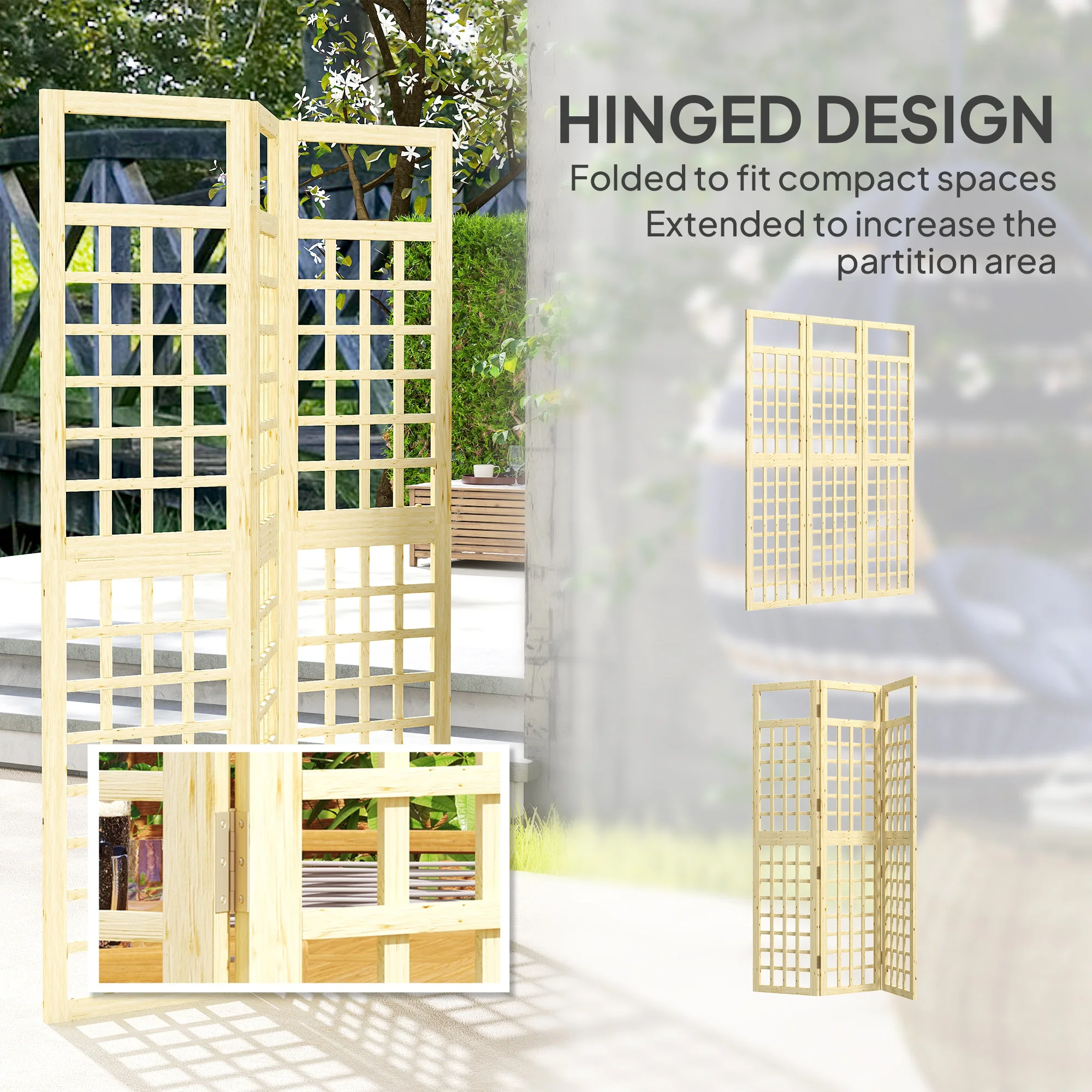 Outsunny 3-Panel Wooden Garden Privacy Screen, Natural Wood Finish - Image 4