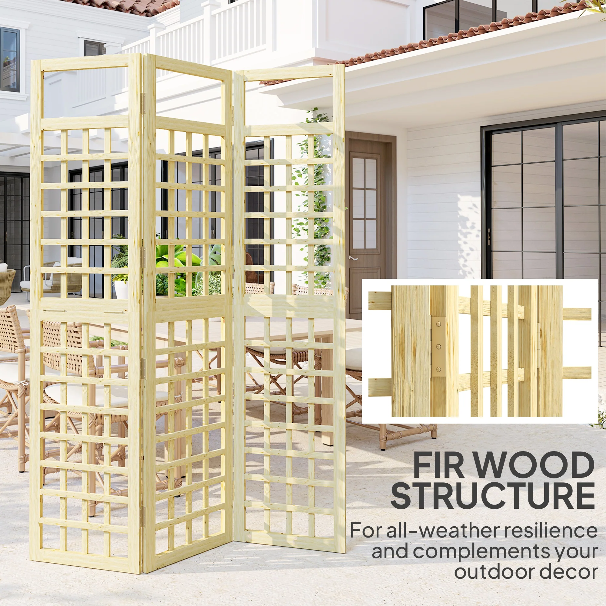 Outsunny 3-Panel Wooden Garden Privacy Screen, Natural Wood Finish - Image 6
