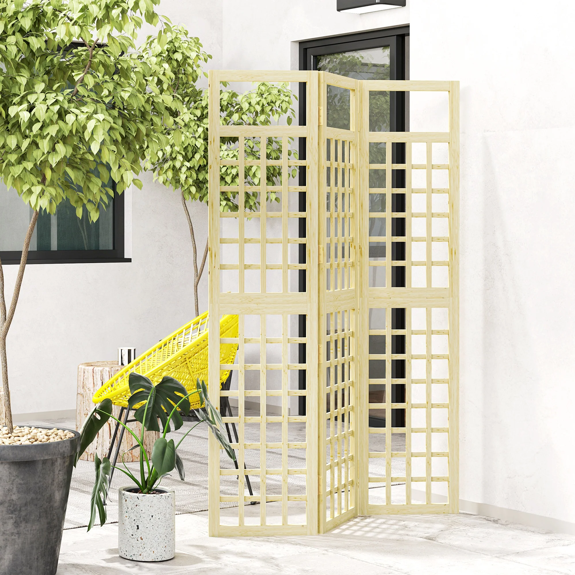 Outsunny 3-Panel Wooden Garden Privacy Screen, Natural Wood Finish - Image 9