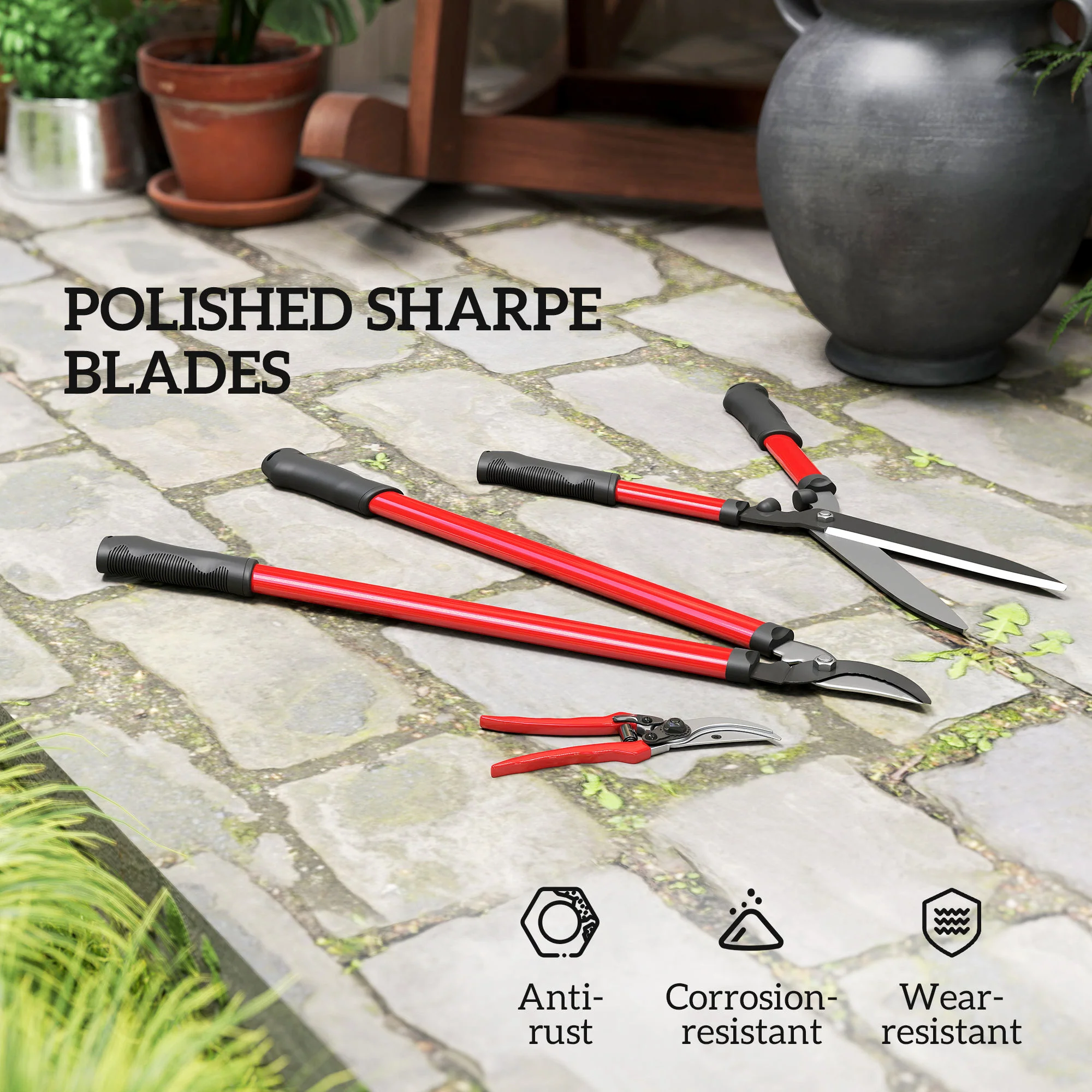 Outsunny 3 PC Garden Shears Set w/ Hedge Shears, Lopper, Garden Secateurs - Image 4