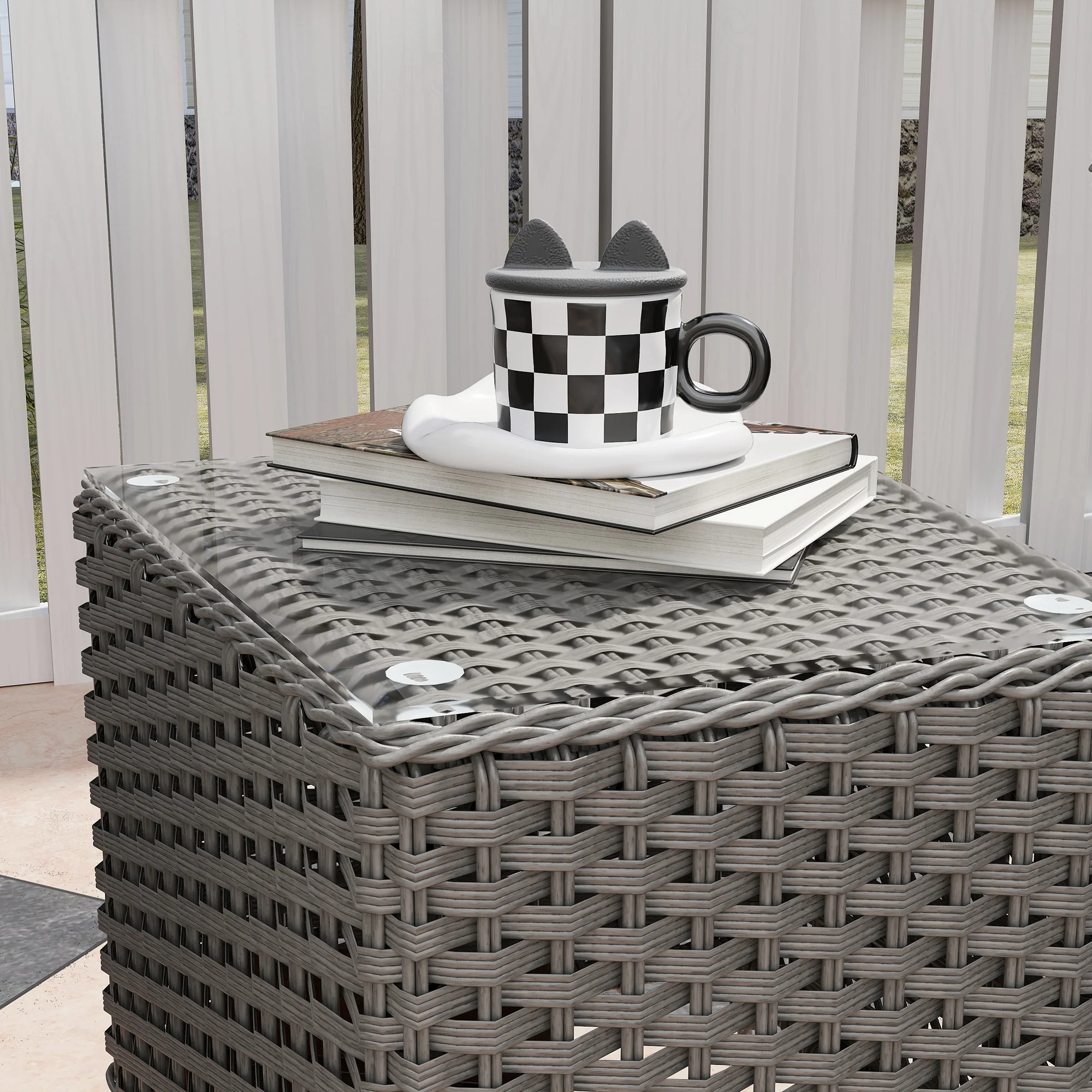 Outsunny 3 PCS Aluminium Rattan Bistro Set With Soft Cushions & Glass Top - Image 9