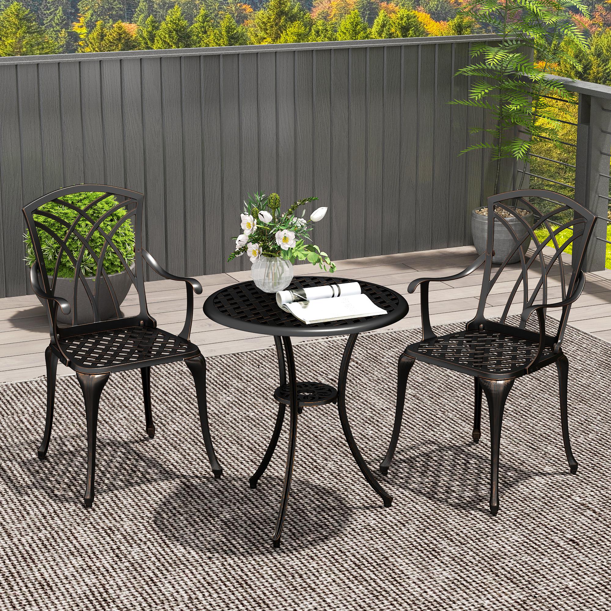 Outsunny 3 PCs Garden Bistro Set Outdoor Garden Furniture Set w/ Umbrella Hole - Image 2