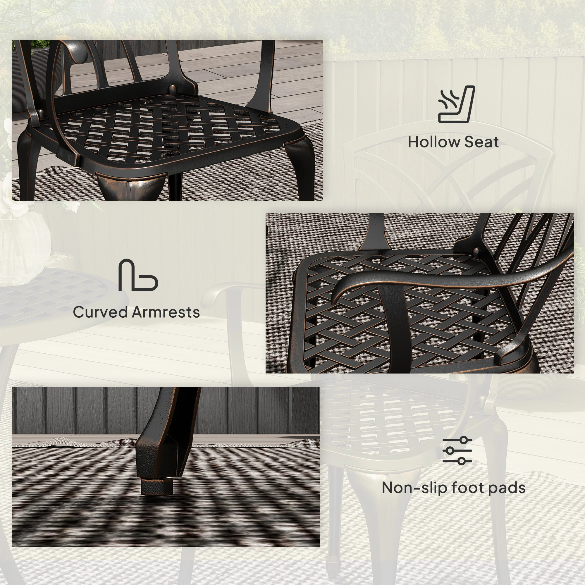 Outsunny 3 PCs Garden Bistro Set Outdoor Garden Furniture Set w/ Umbrella Hole - Image 7