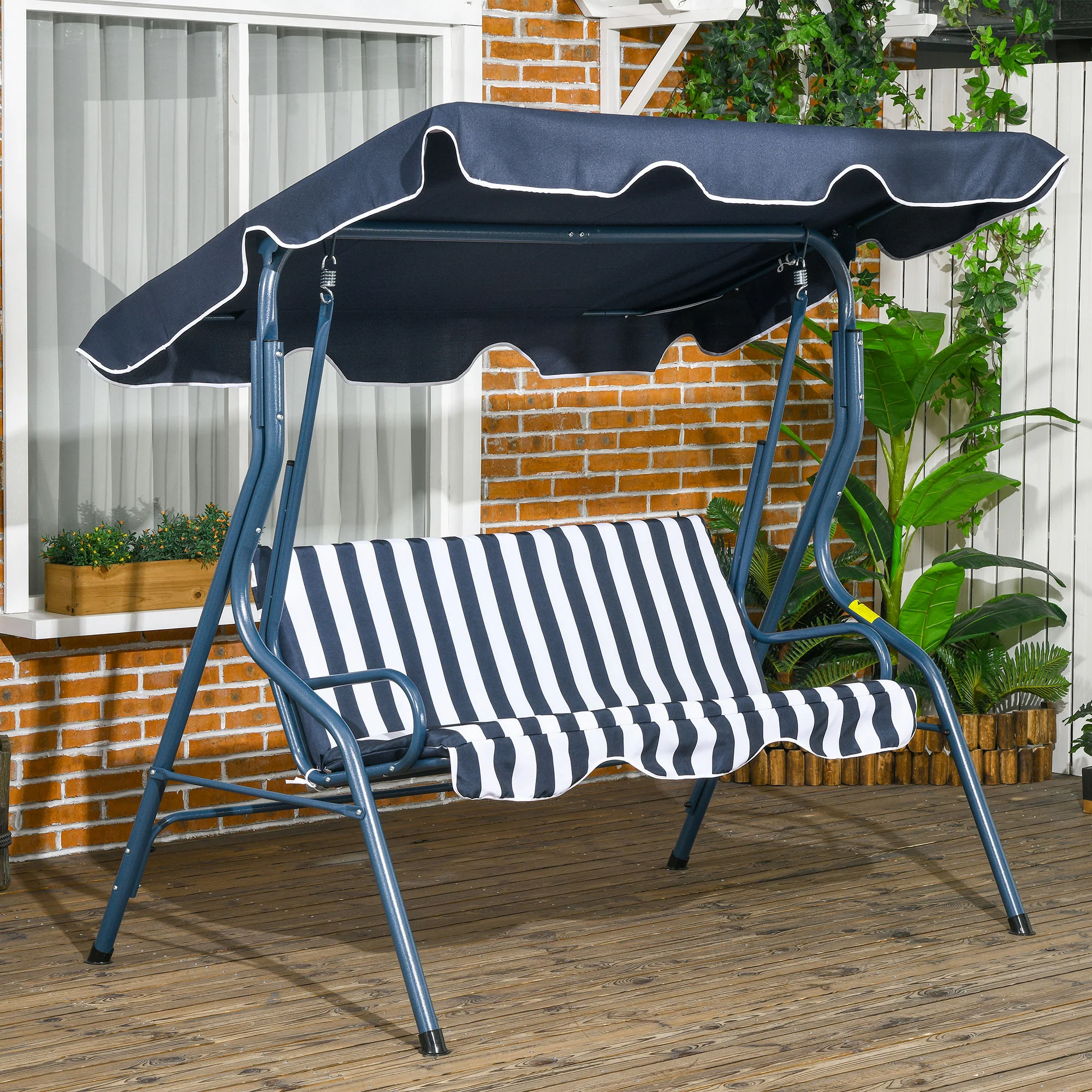 Outsunny 3-person Garden Swing Chair W/ Adjustable Canopy, Stripes - Image 11