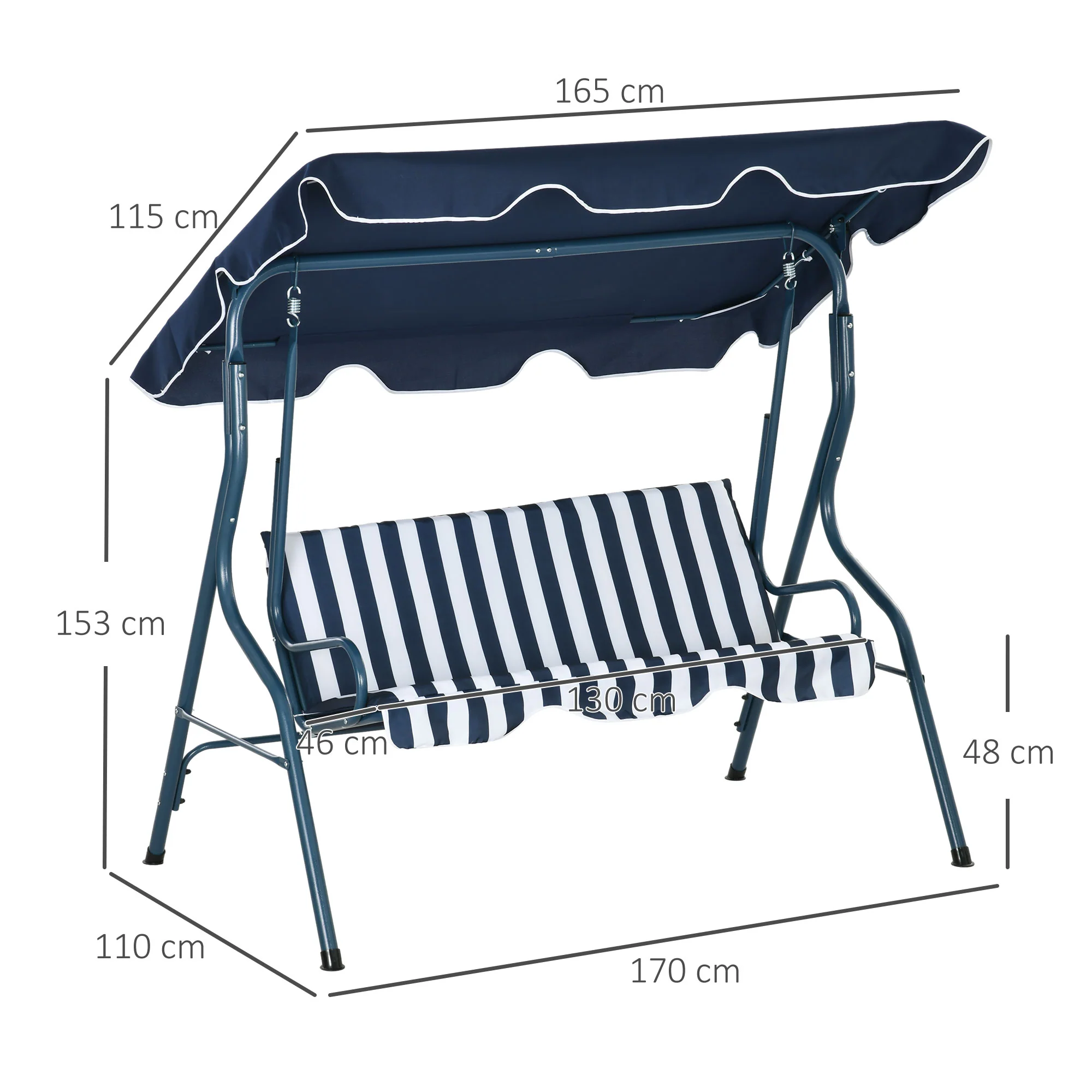 Outsunny 3-person Garden Swing Chair W/ Adjustable Canopy, Stripes - Image 14