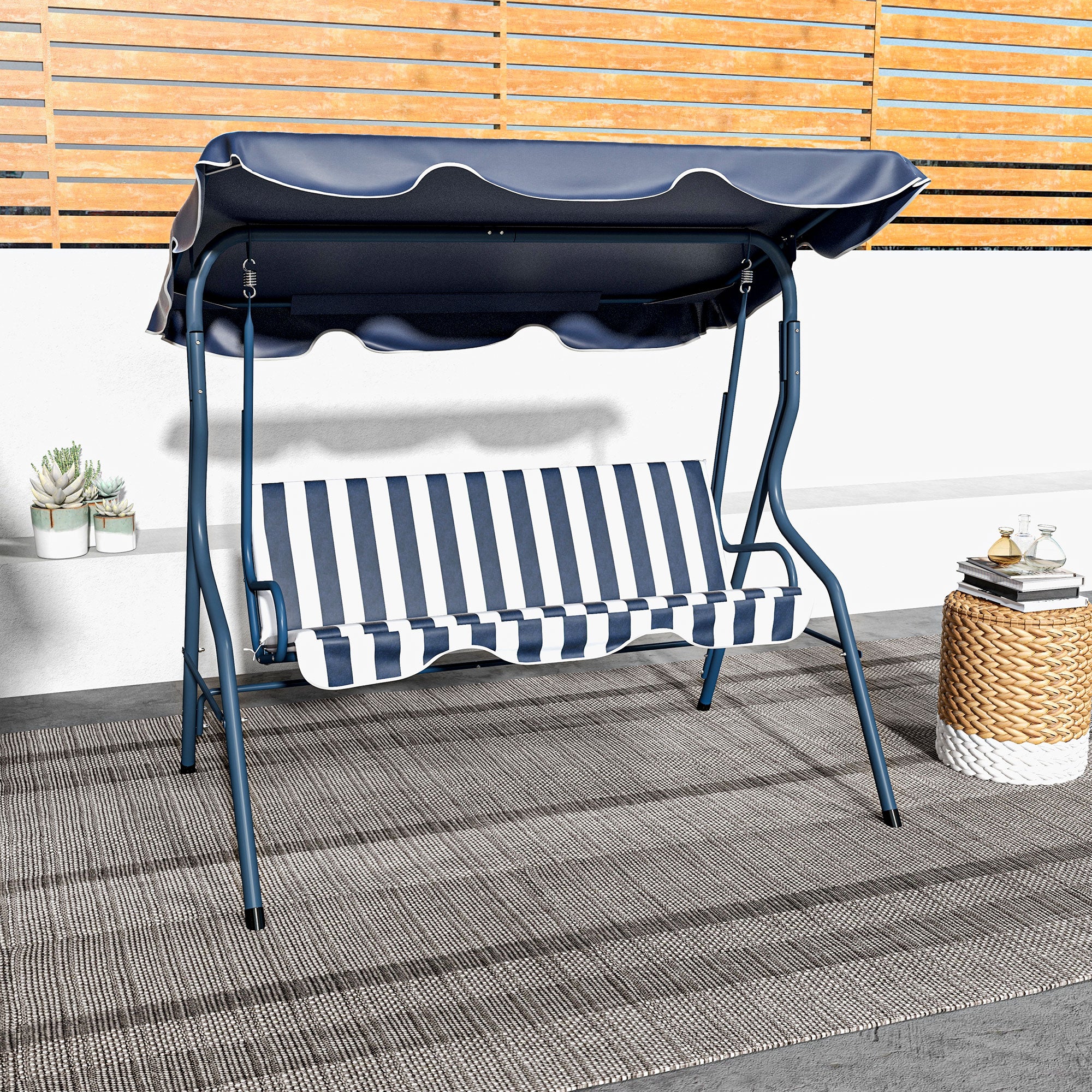 Outsunny 3-person Garden Swing Chair W/ Adjustable Canopy, Stripes - Image 16