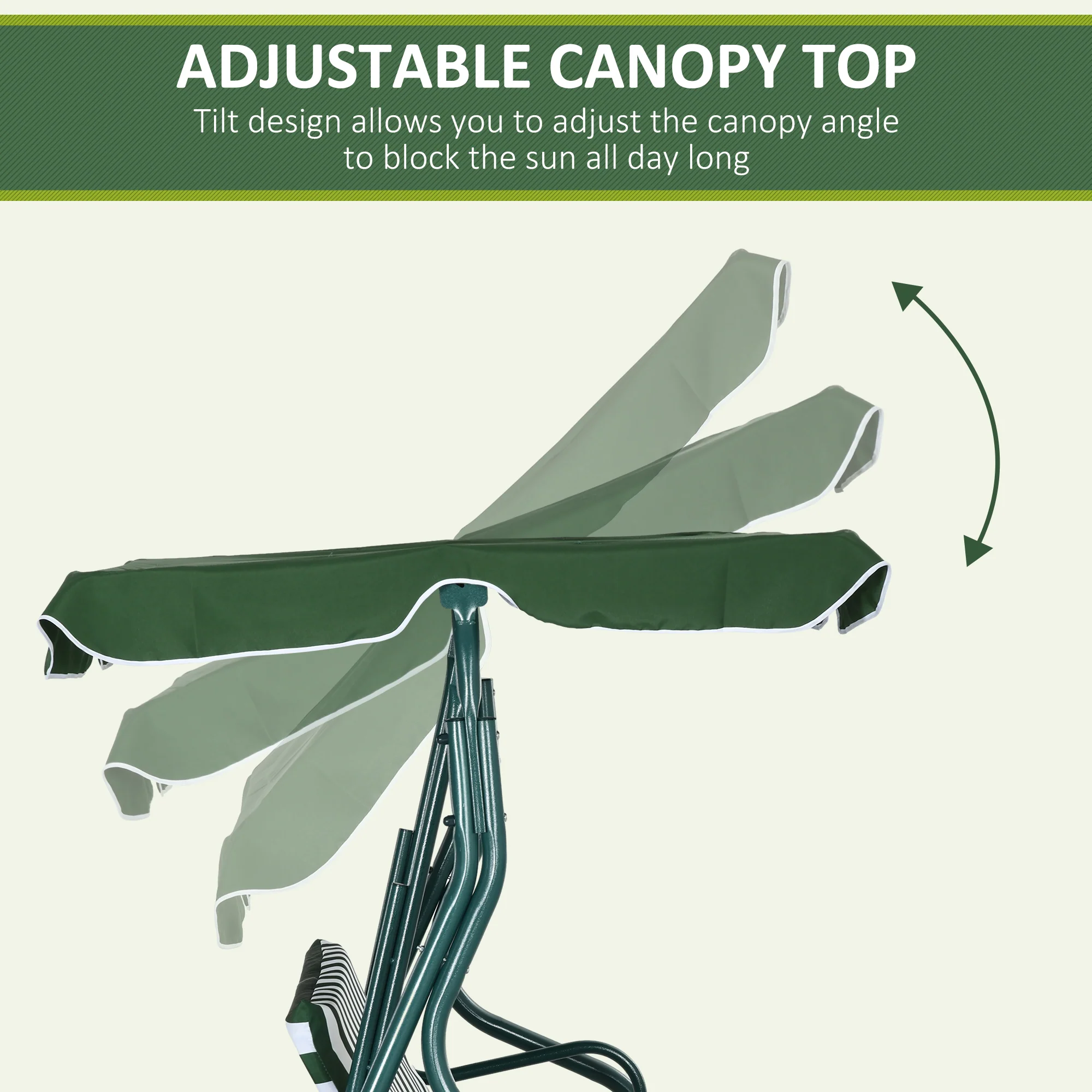 Outsunny 3-person Garden Swing Chair W/ Adjustable Canopy, Stripes - Image 3