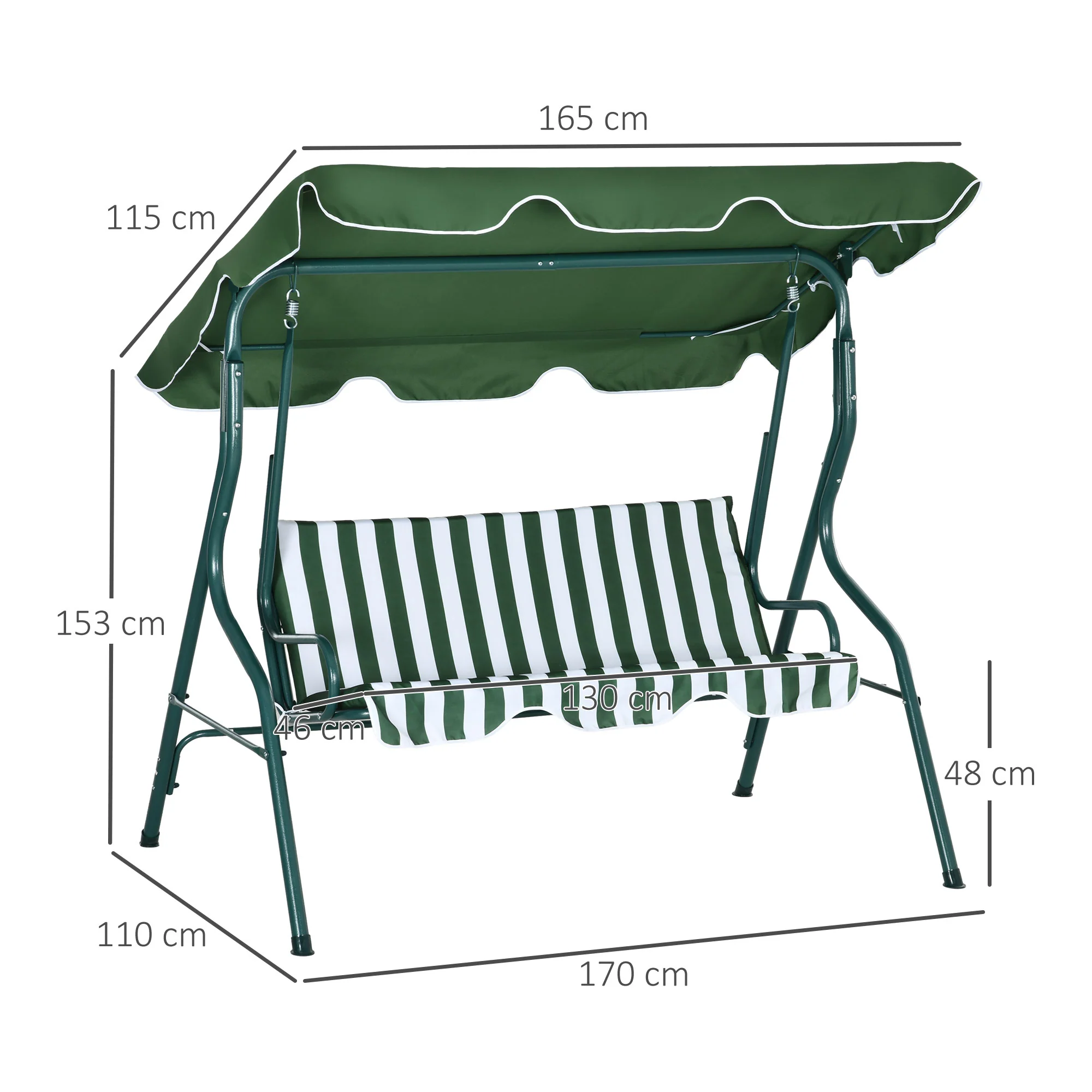 Outsunny 3-person Garden Swing Chair W/ Adjustable Canopy, Stripes - Image 5