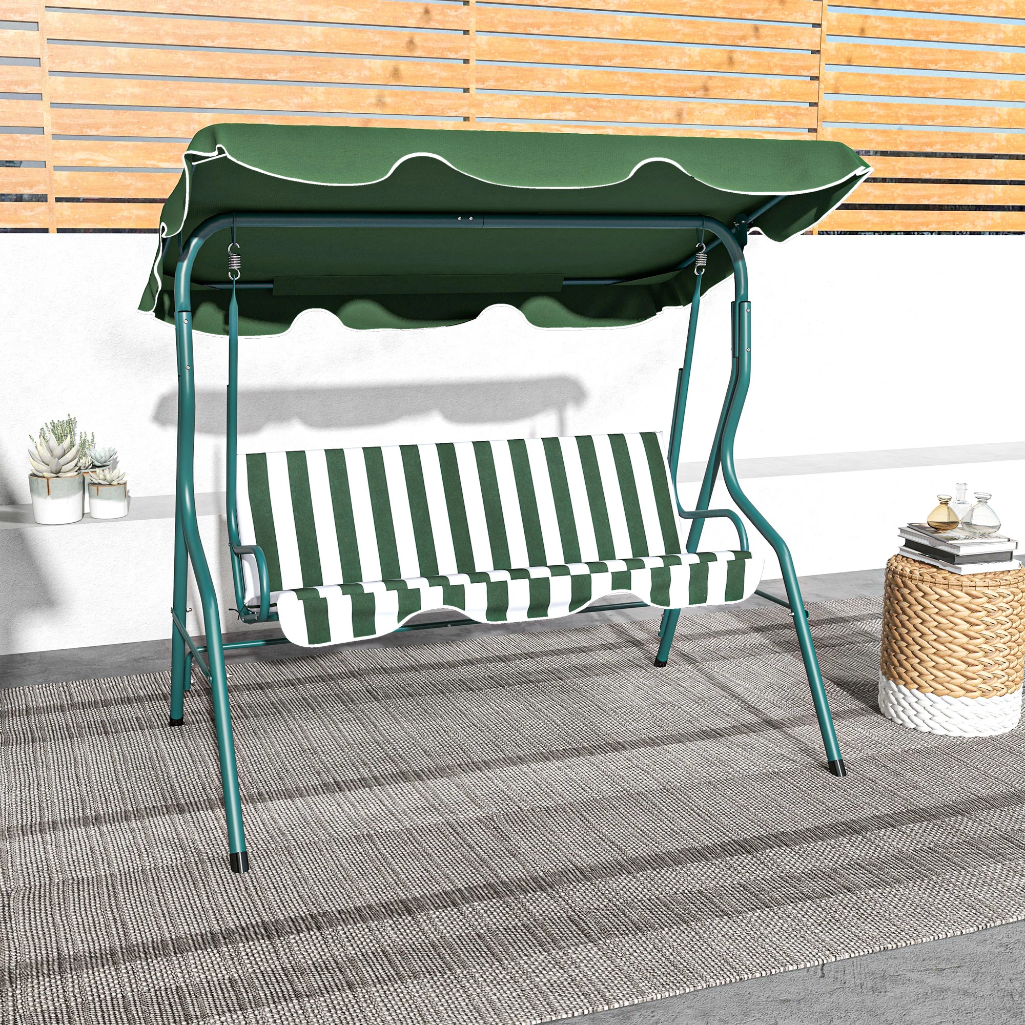 Outsunny 3-person Garden Swing Chair W/ Adjustable Canopy, Stripes - Image 7
