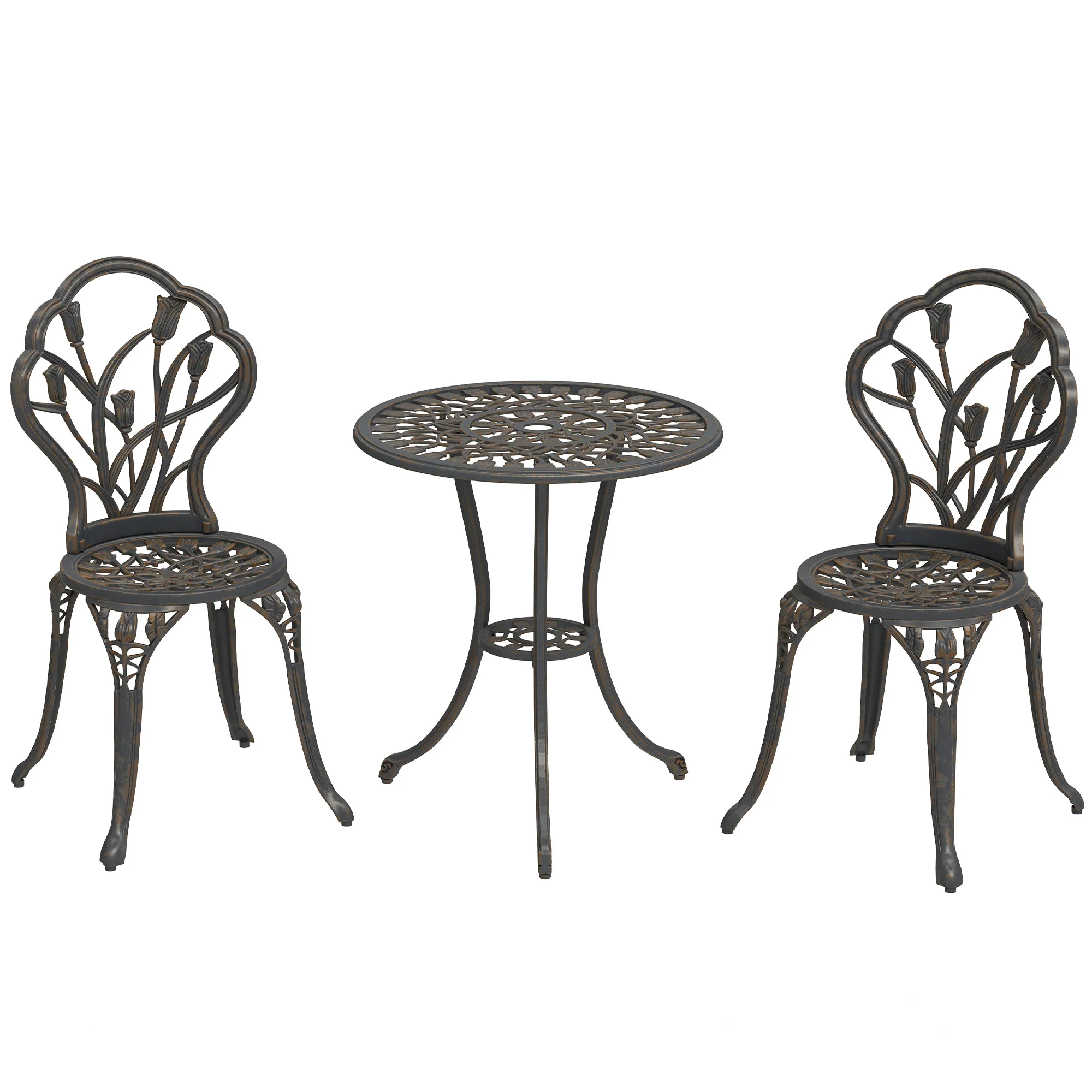 Outsunny 3 Piece Bistro Set, Aluminium Garden Furniture With Umbrella Hole