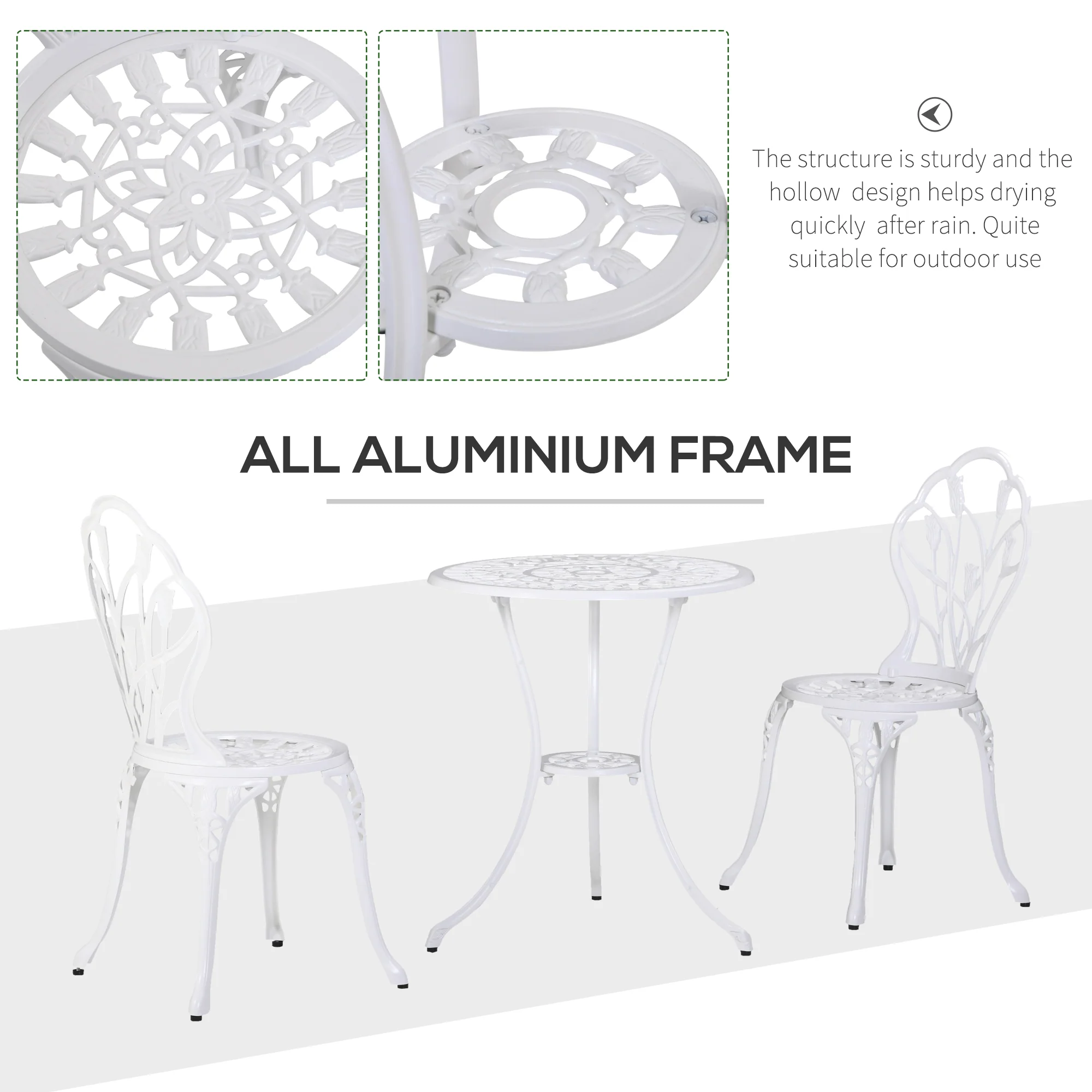 Outsunny 3 Piece Bistro Set, Aluminium Garden Furniture With Umbrella Hole - Image 13