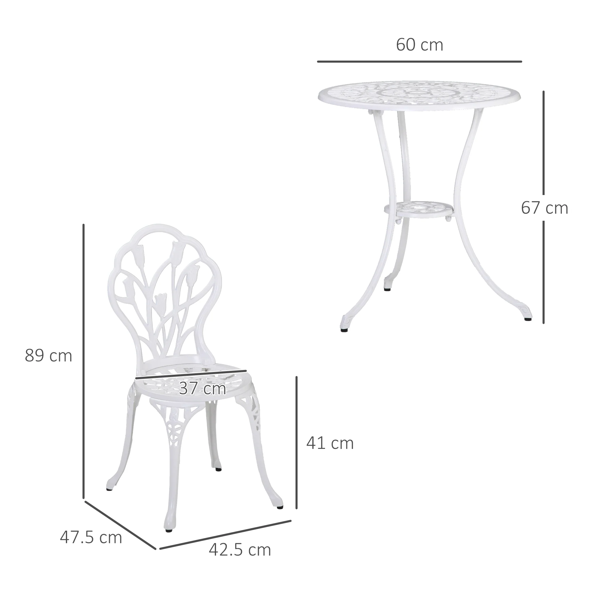 Outsunny 3 Piece Bistro Set, Aluminium Garden Furniture With Umbrella Hole - Image 14