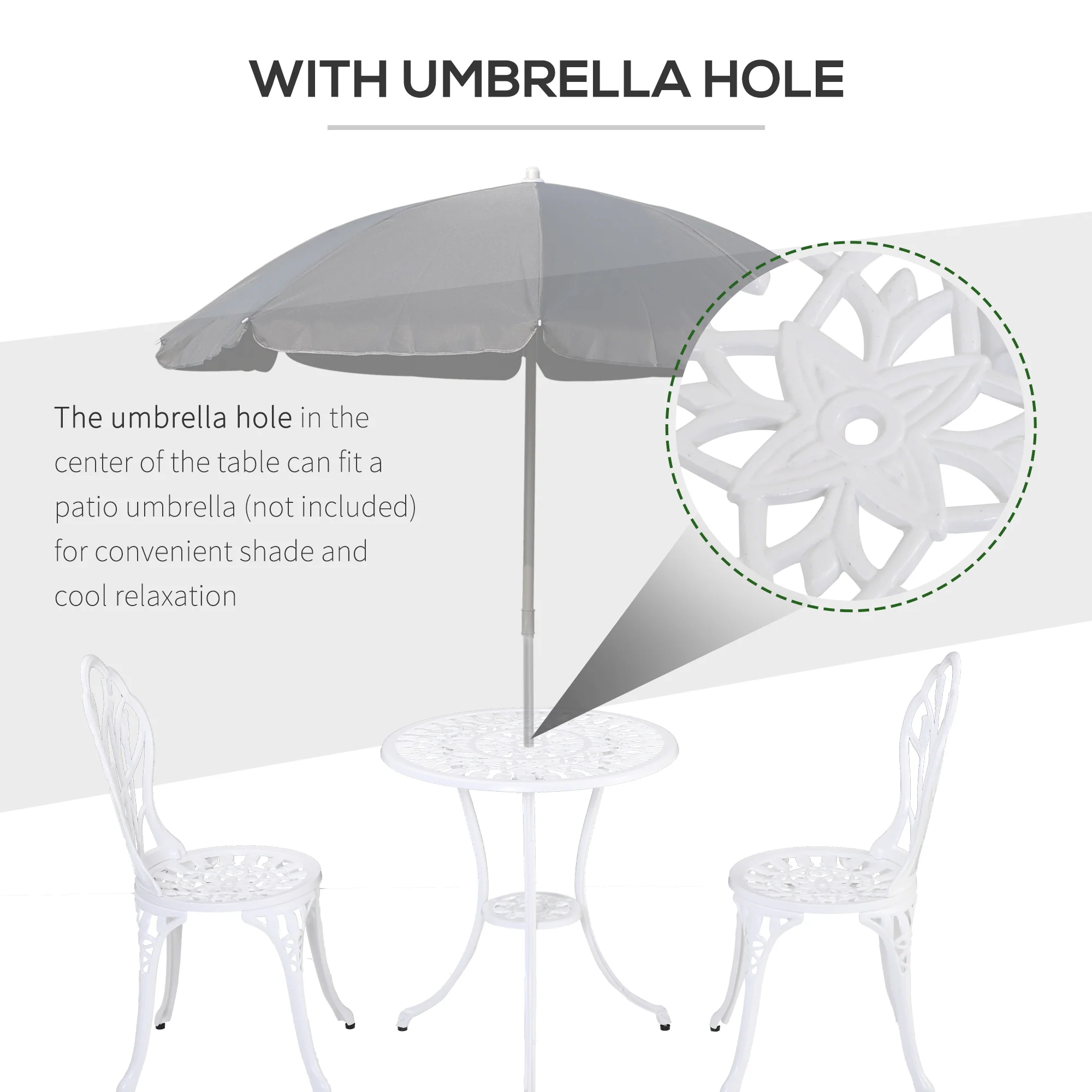 Outsunny 3 Piece Bistro Set, Aluminium Garden Furniture With Umbrella Hole - Image 15