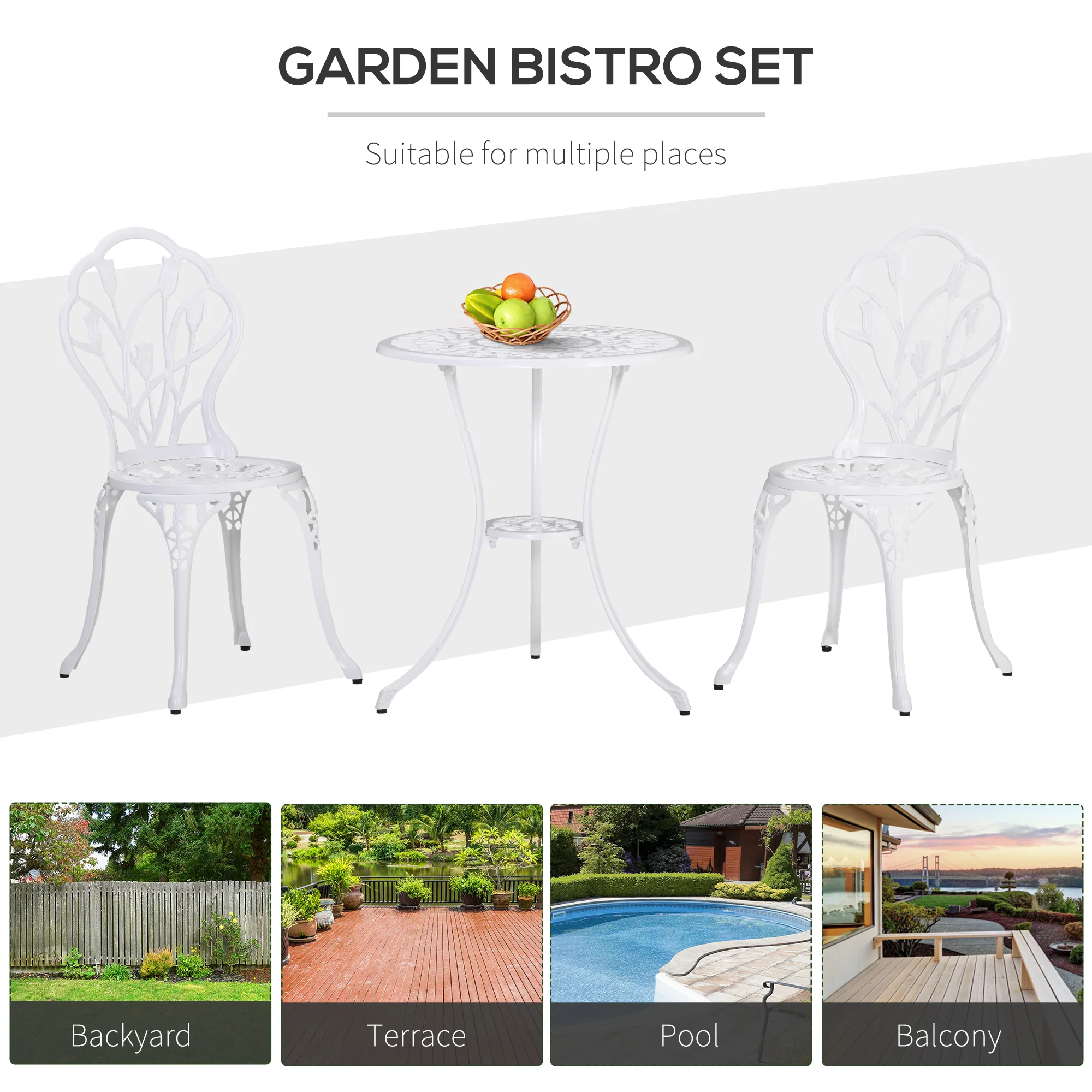 Outsunny 3 Piece Bistro Set, Aluminium Garden Furniture With Umbrella Hole - Image 16