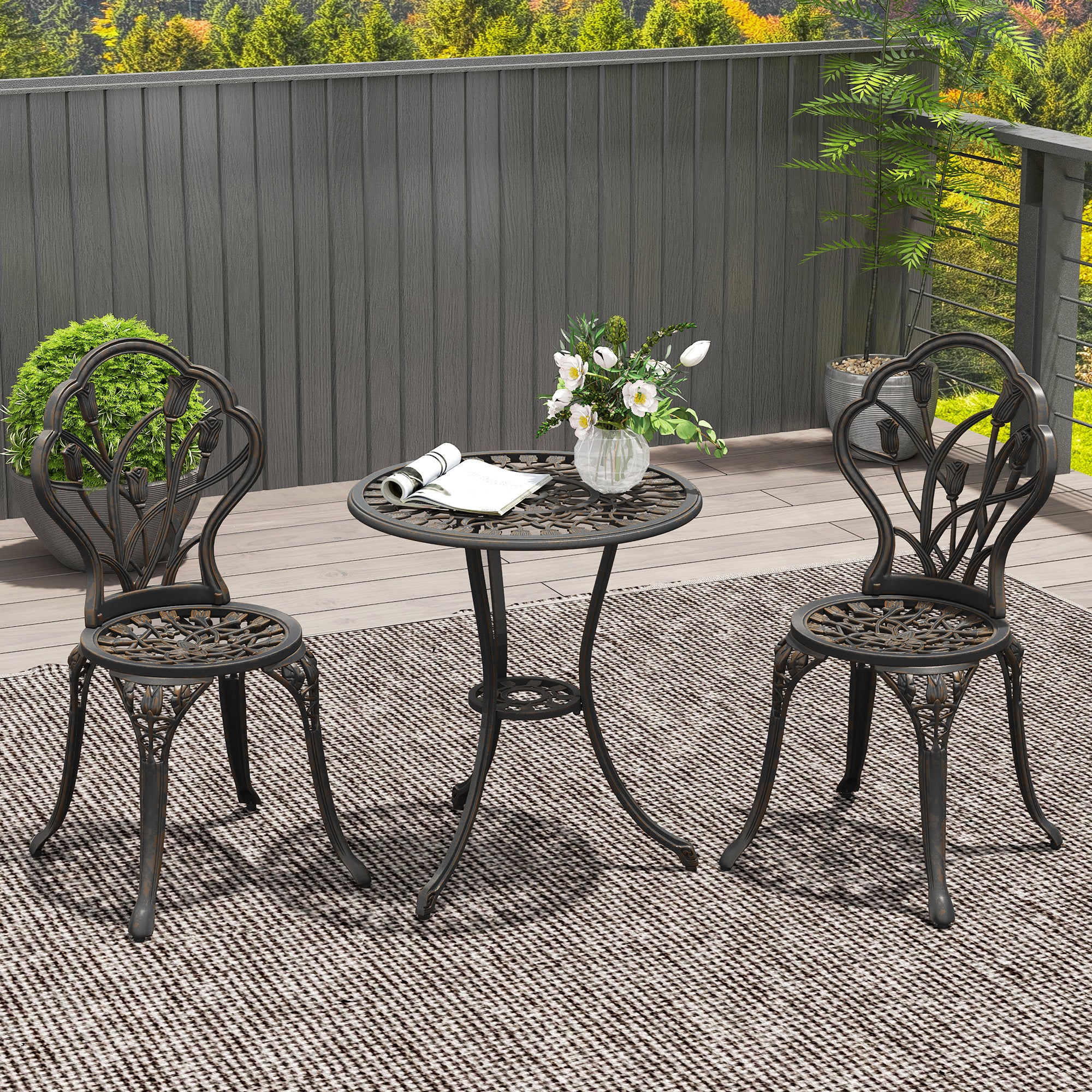 Outsunny 3 Piece Bistro Set, Aluminium Garden Furniture With Umbrella Hole - Image 2