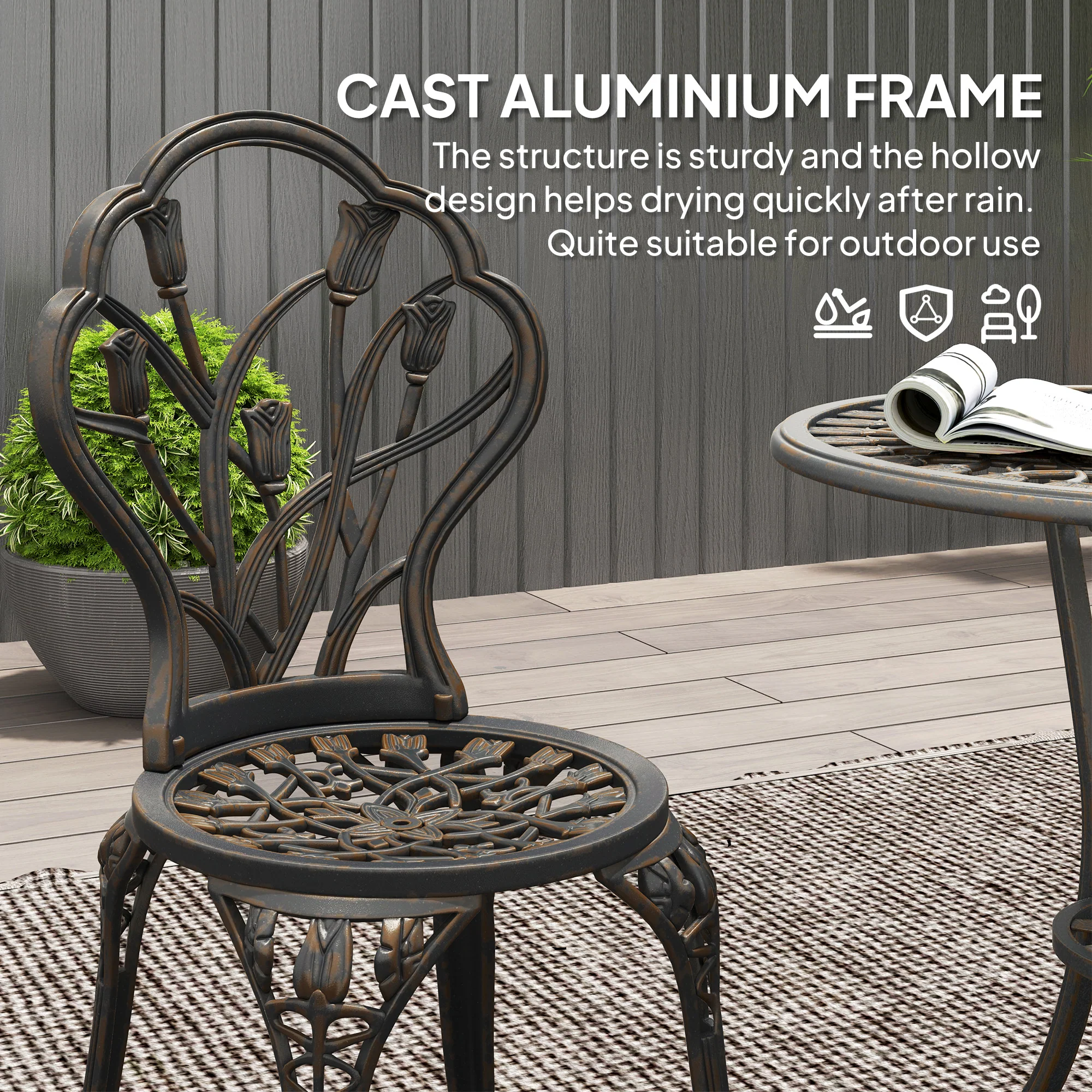 Outsunny 3 Piece Bistro Set, Aluminium Garden Furniture With Umbrella Hole - Image 4