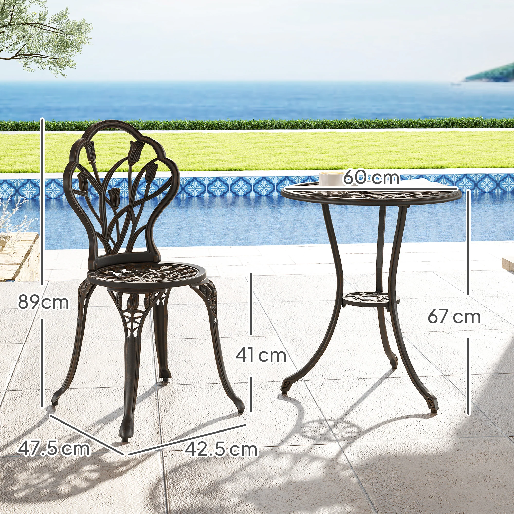 Outsunny 3 Piece Bistro Set, Aluminium Garden Furniture With Umbrella Hole - Image 5