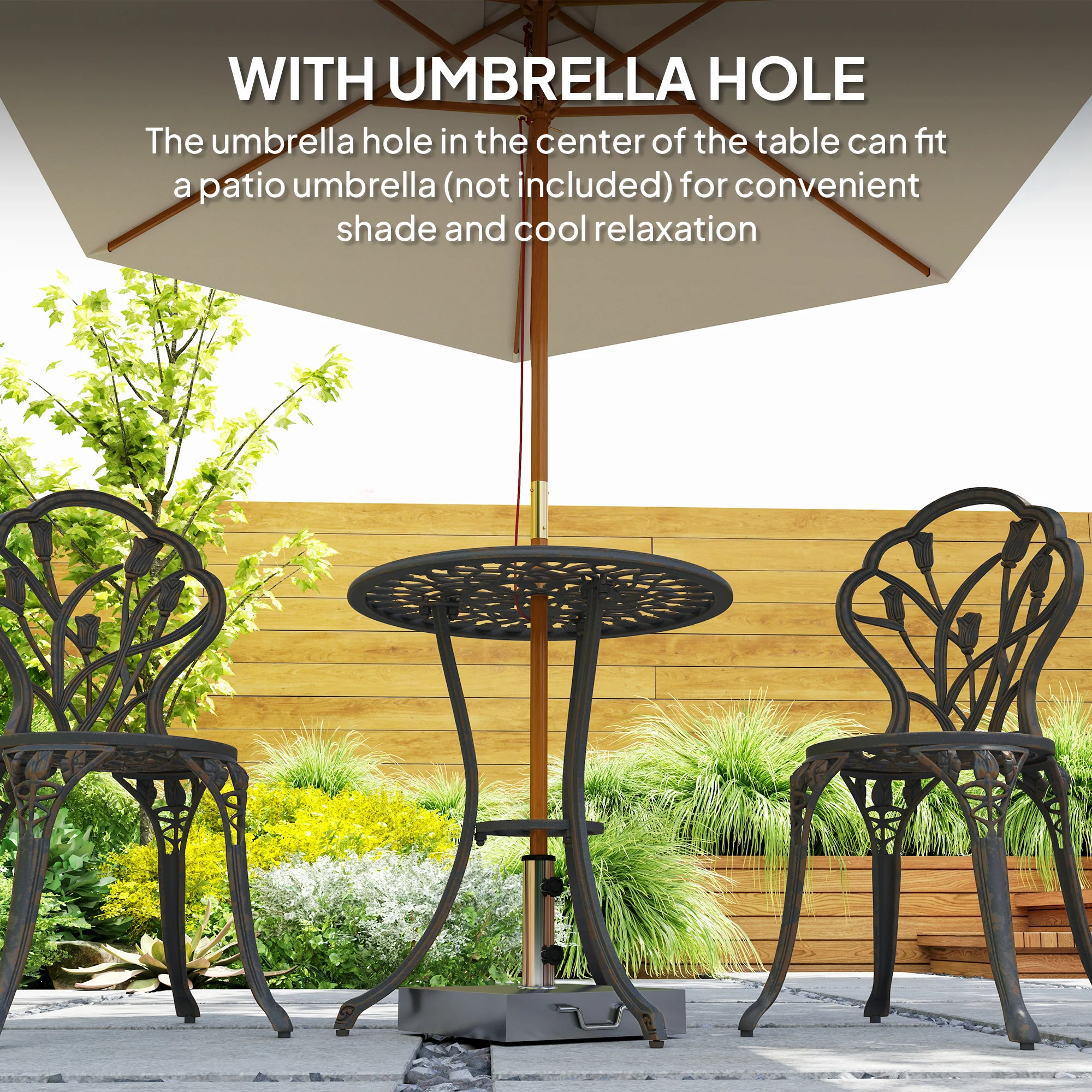 Outsunny 3 Piece Bistro Set, Aluminium Garden Furniture With Umbrella Hole - Image 7
