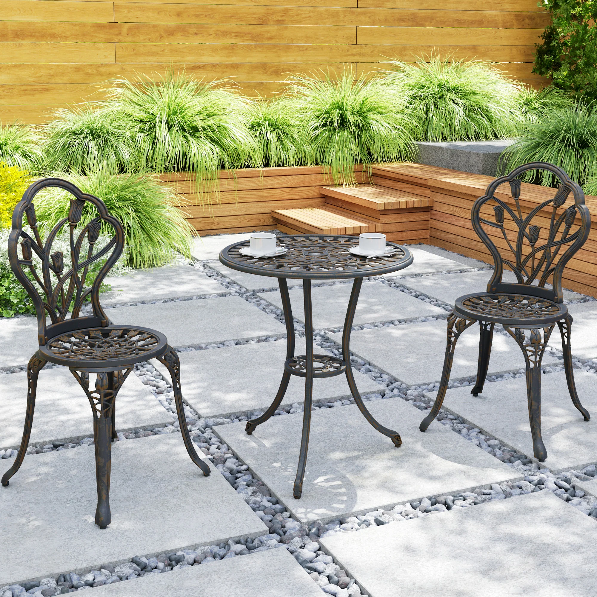 Outsunny 3 Piece Bistro Set, Aluminium Garden Furniture With Umbrella Hole - Image 8