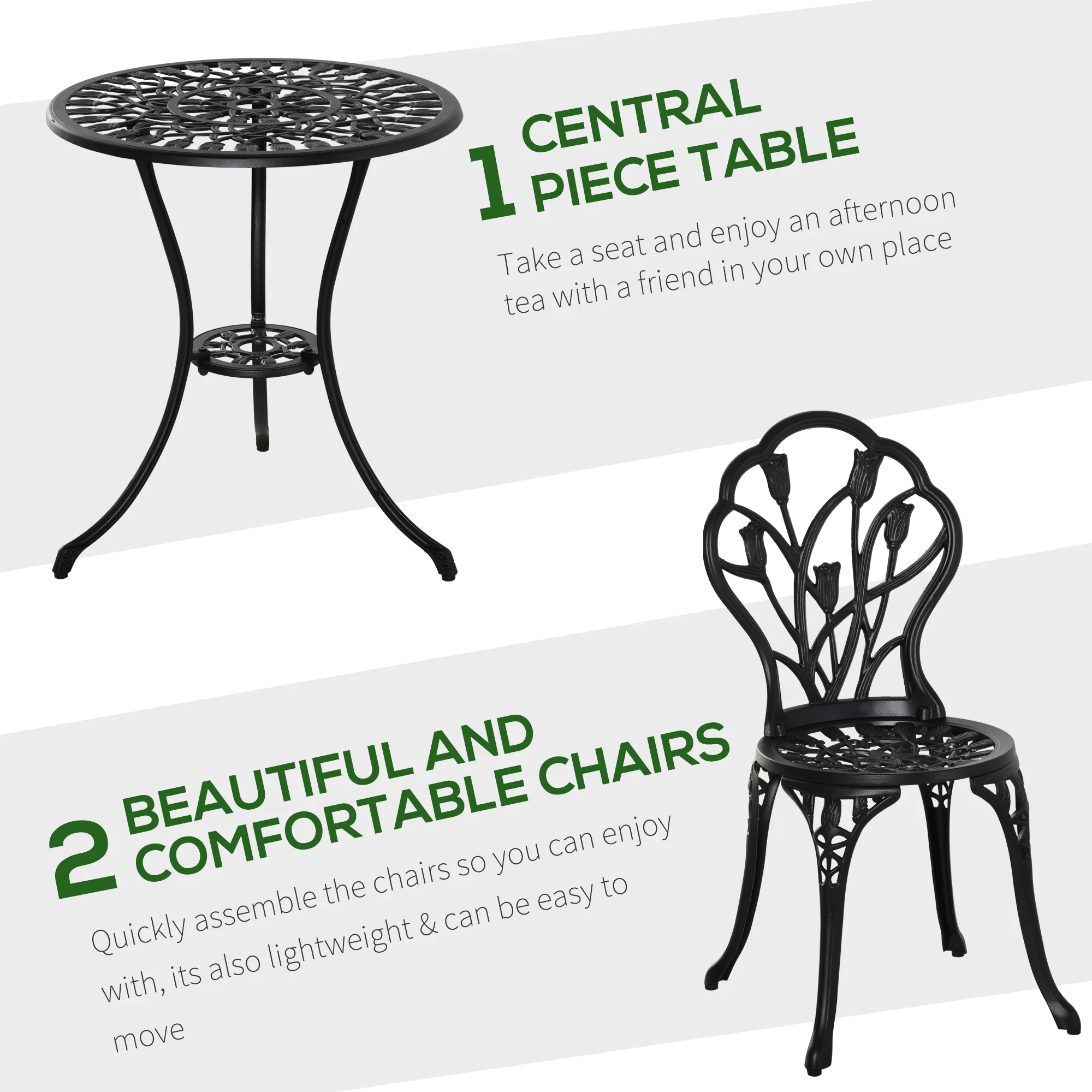 Outsunny 3 Piece Bistro Set, Aluminium Garden Furniture With Umbrella Hole - Image 3