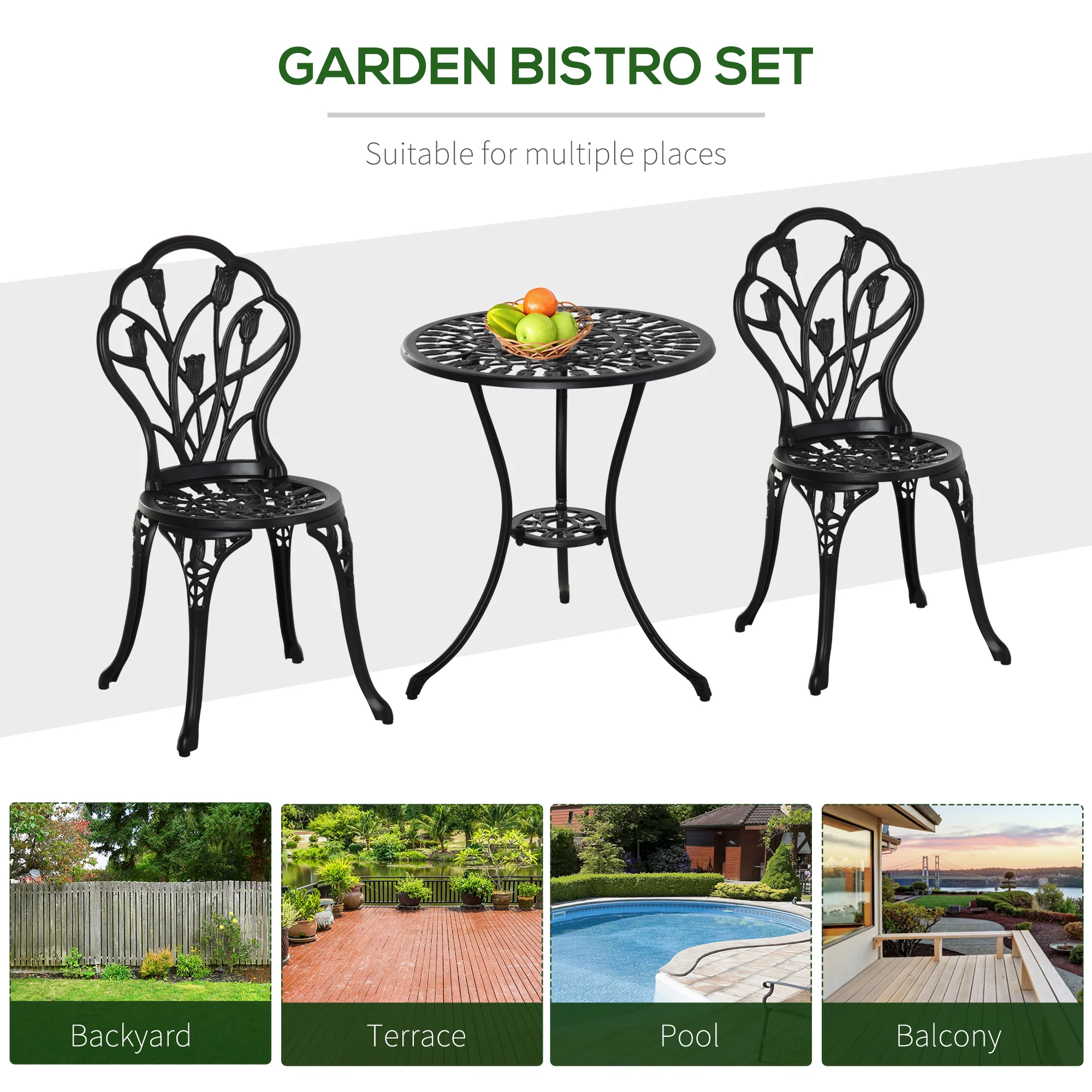 Outsunny 3 Piece Bistro Set, Aluminium Garden Furniture With Umbrella Hole - Image 7
