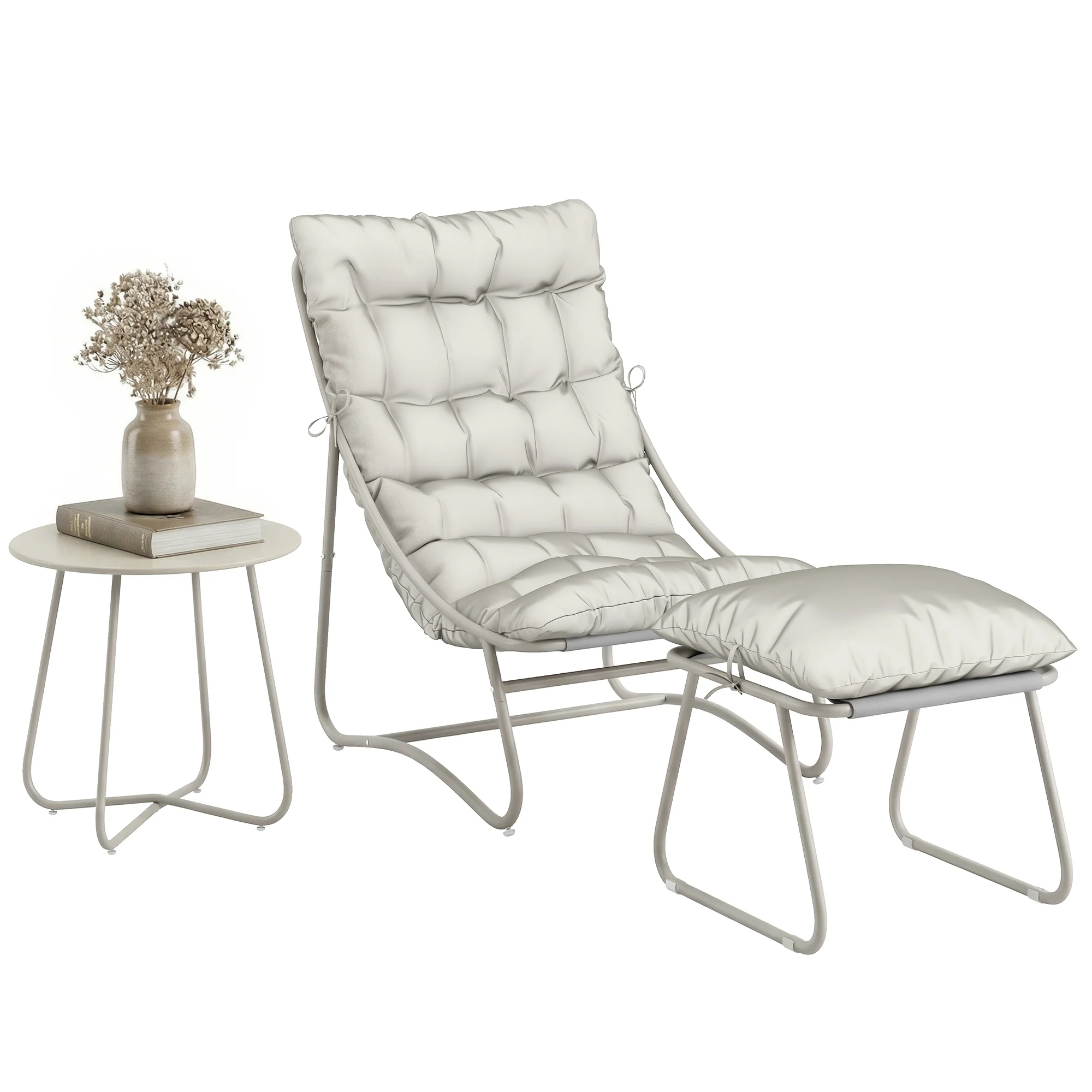 Outsunny 3 Piece Bistro Set, Outdoor Table And Chair Set With Footstool