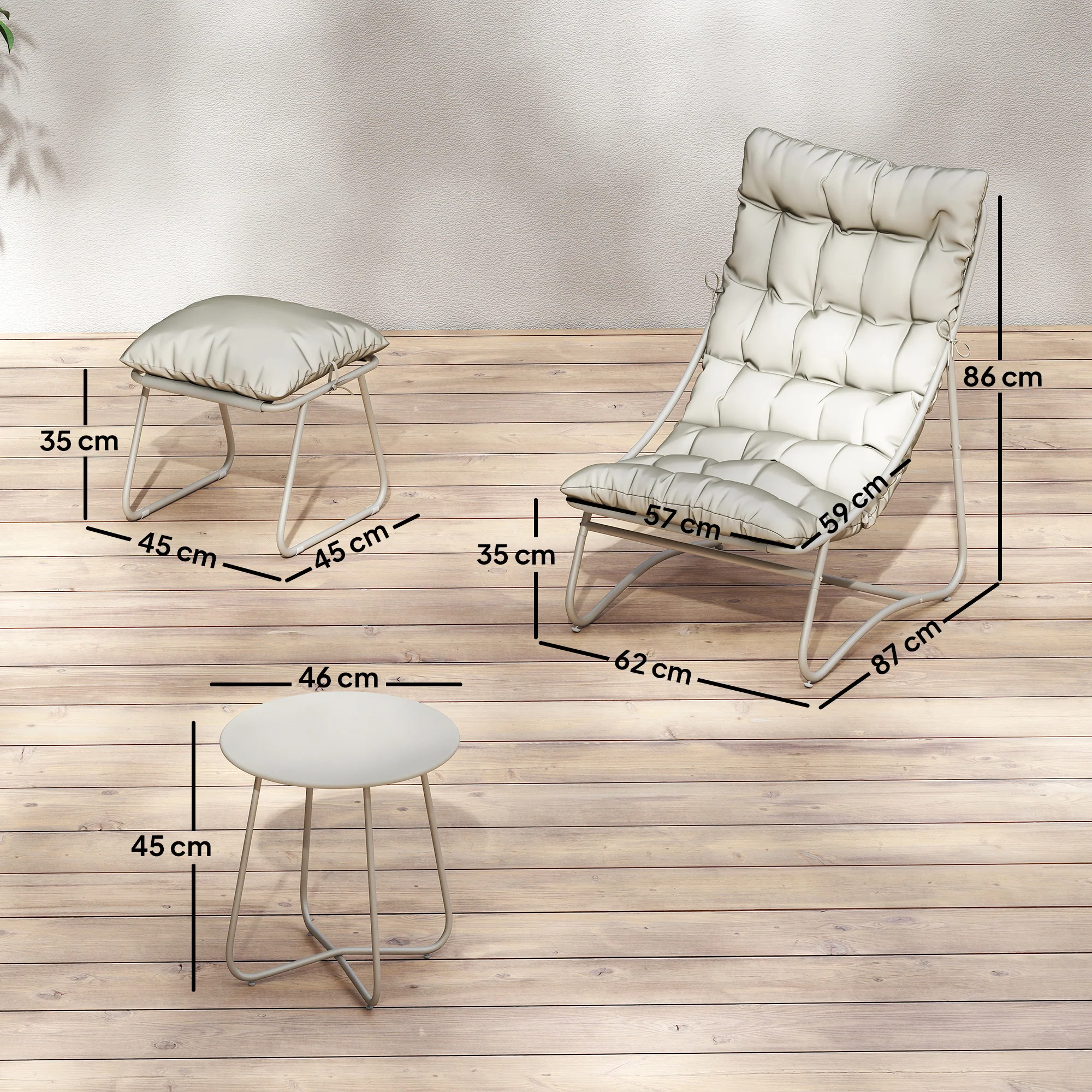 Outsunny 3 Piece Bistro Set, Outdoor Table And Chair Set With Footstool - Image 3