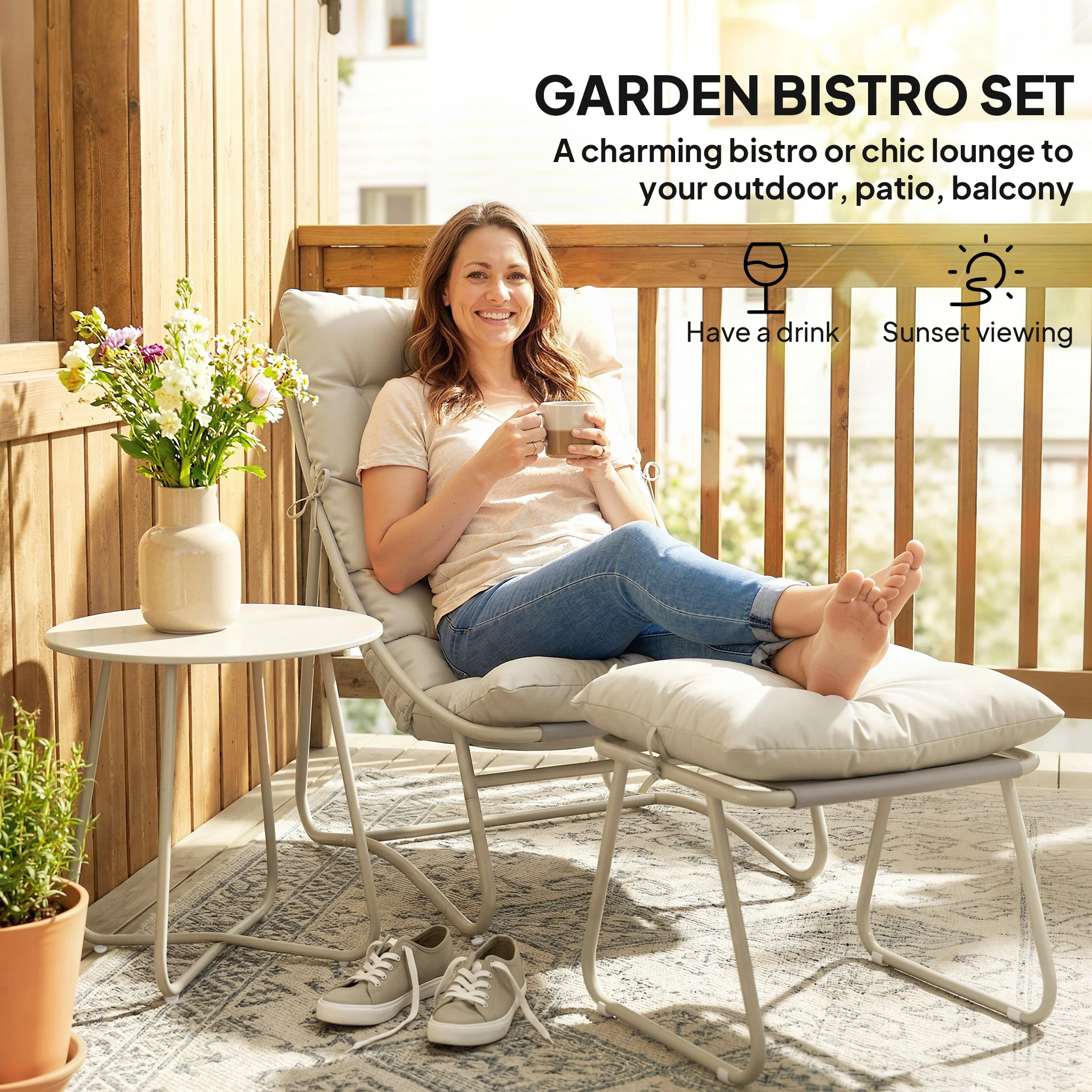 Outsunny 3 Piece Bistro Set, Outdoor Table And Chair Set With Footstool - Image 4