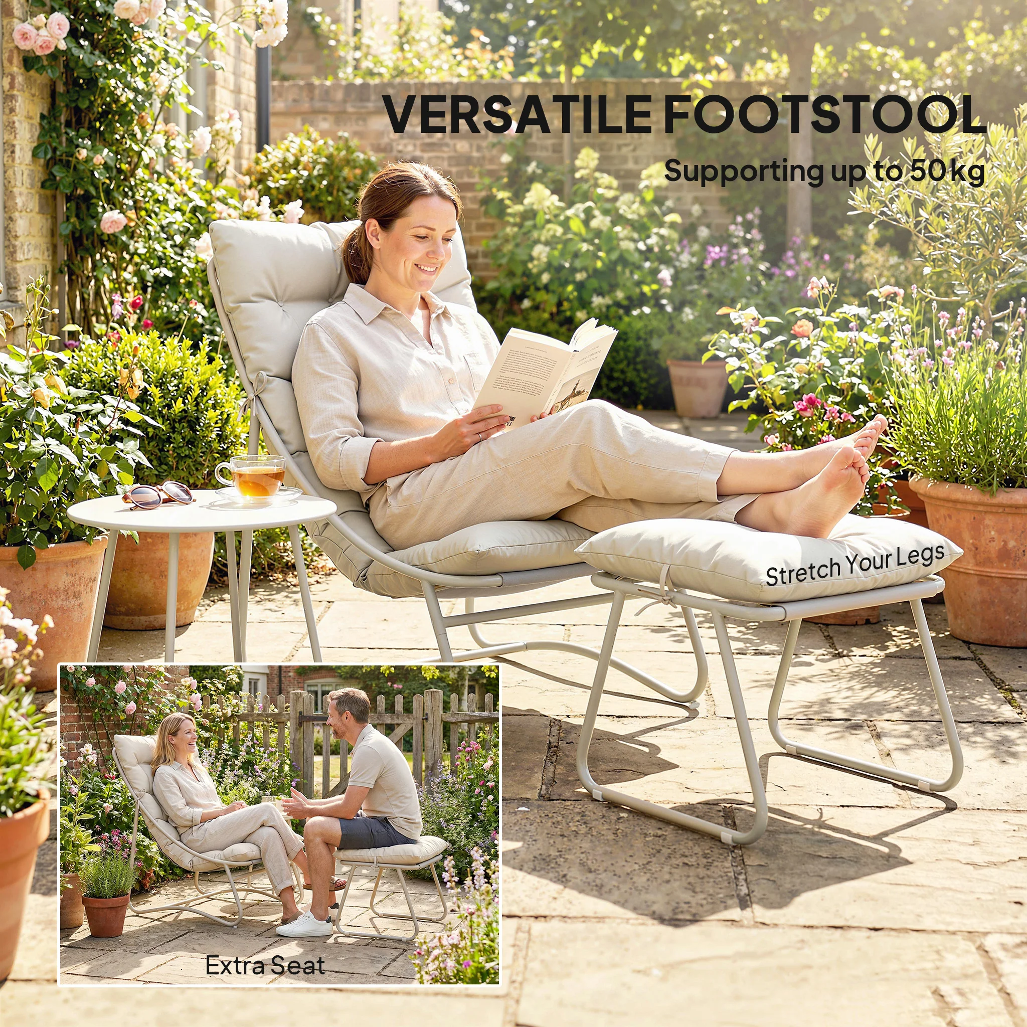 Outsunny 3 Piece Bistro Set, Outdoor Table And Chair Set With Footstool - Image 6