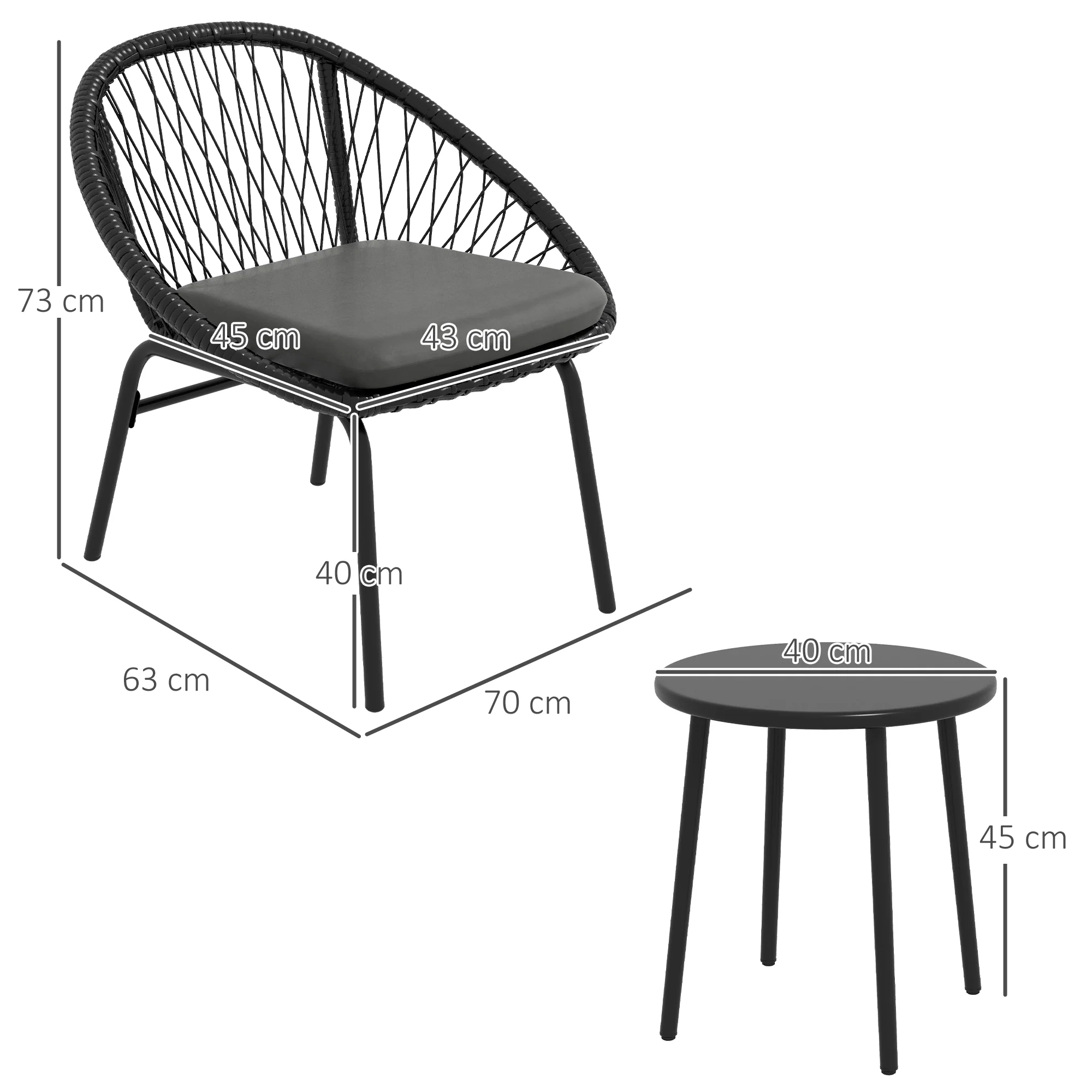 Outsunny 3 Piece Garden Furniture Set, Bistro Set W/ 2 Chairs & 1 Coffee Table - Image 5