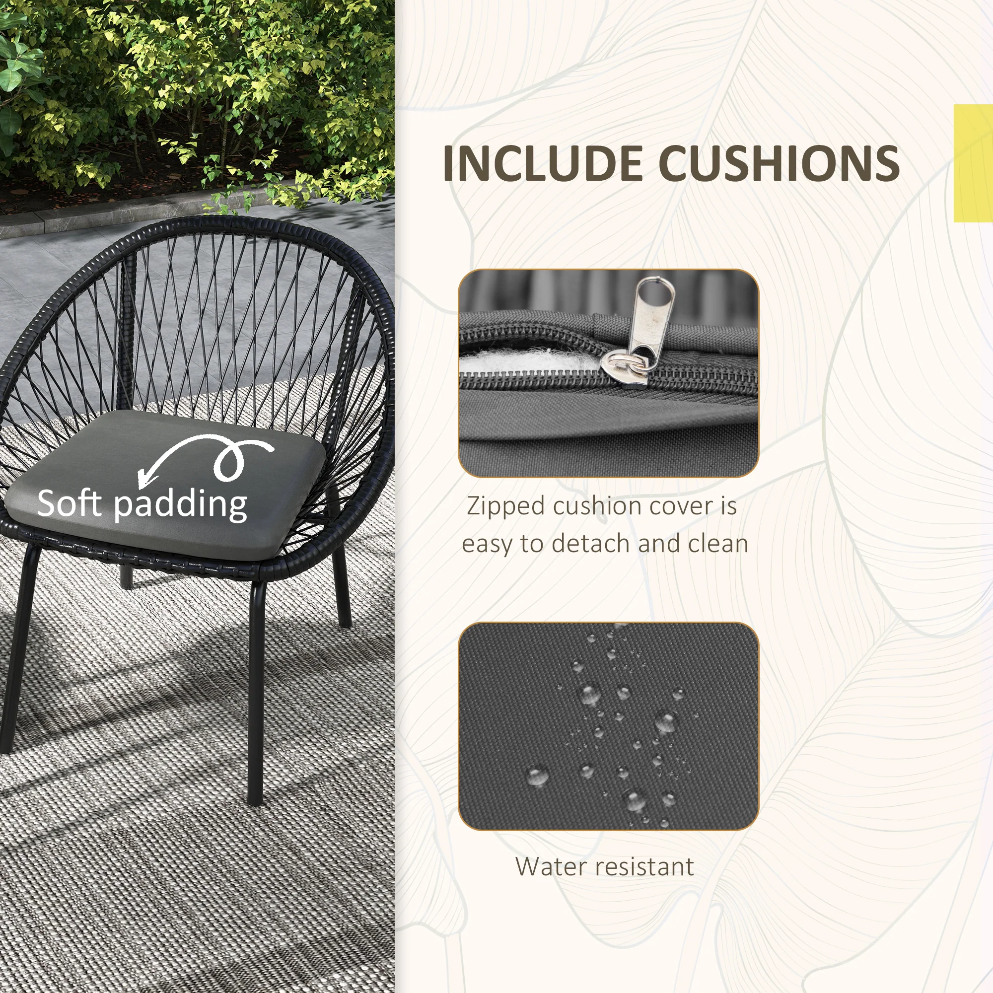 Outsunny 3 Piece Garden Furniture Set, Bistro Set W/ 2 Chairs & 1 Coffee Table - Image 6