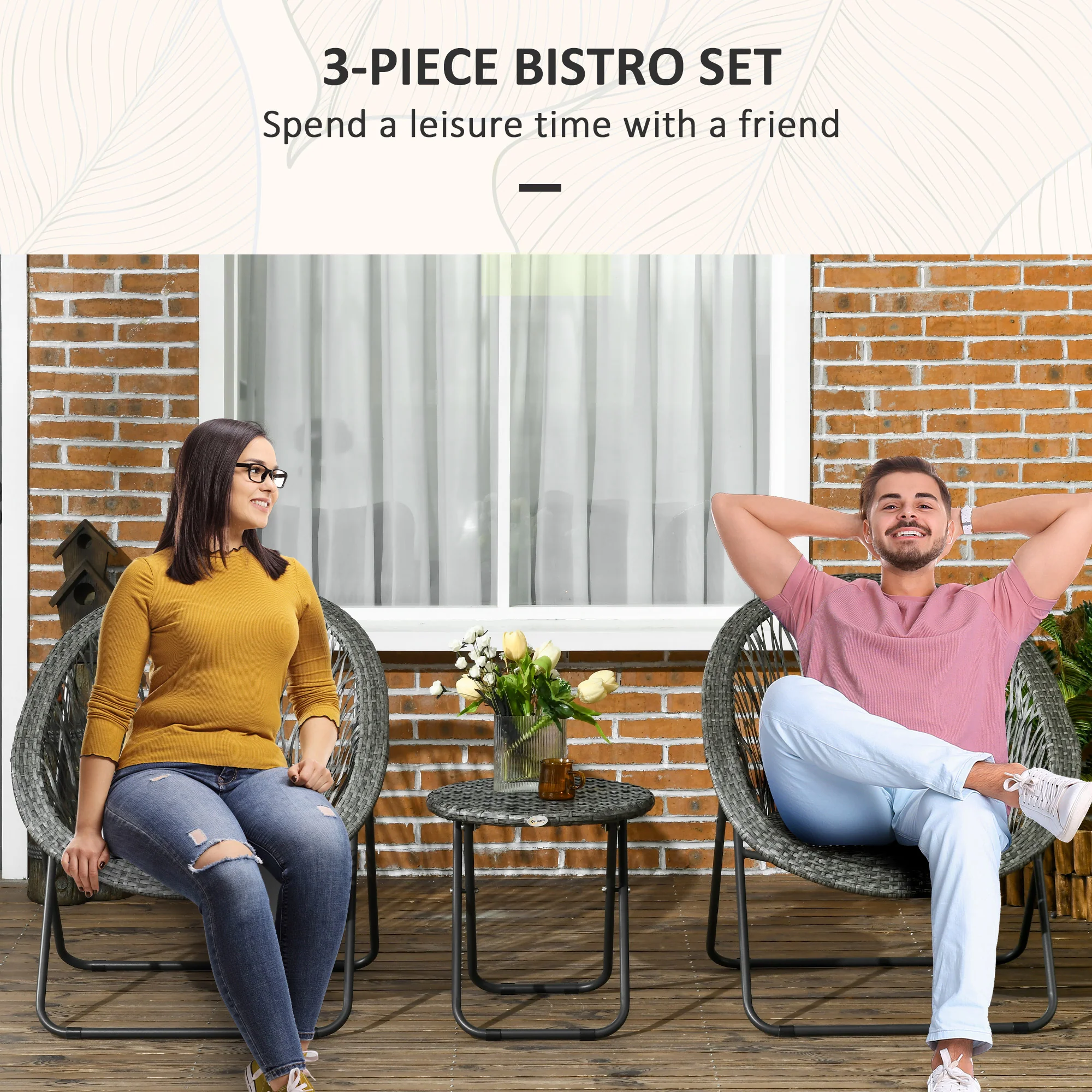 Outsunny 3 Piece Garden Furniture Set, PEĀ RattanĀ BistroĀ Sets for 2 for Garden - Image 4