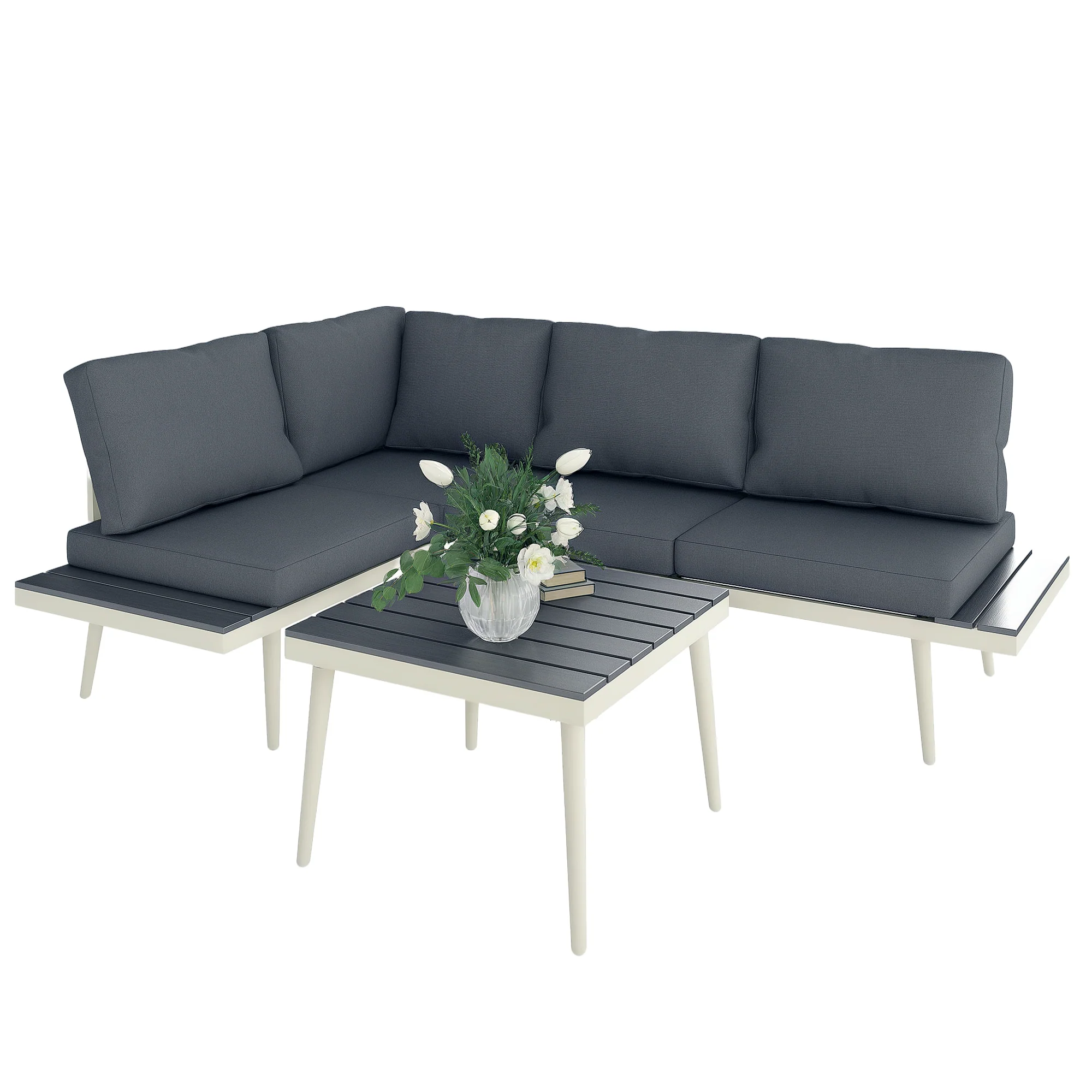 Outsunny 3 Piece Garden Furniture Set with 5-Level Adjustable Lounger, Grey