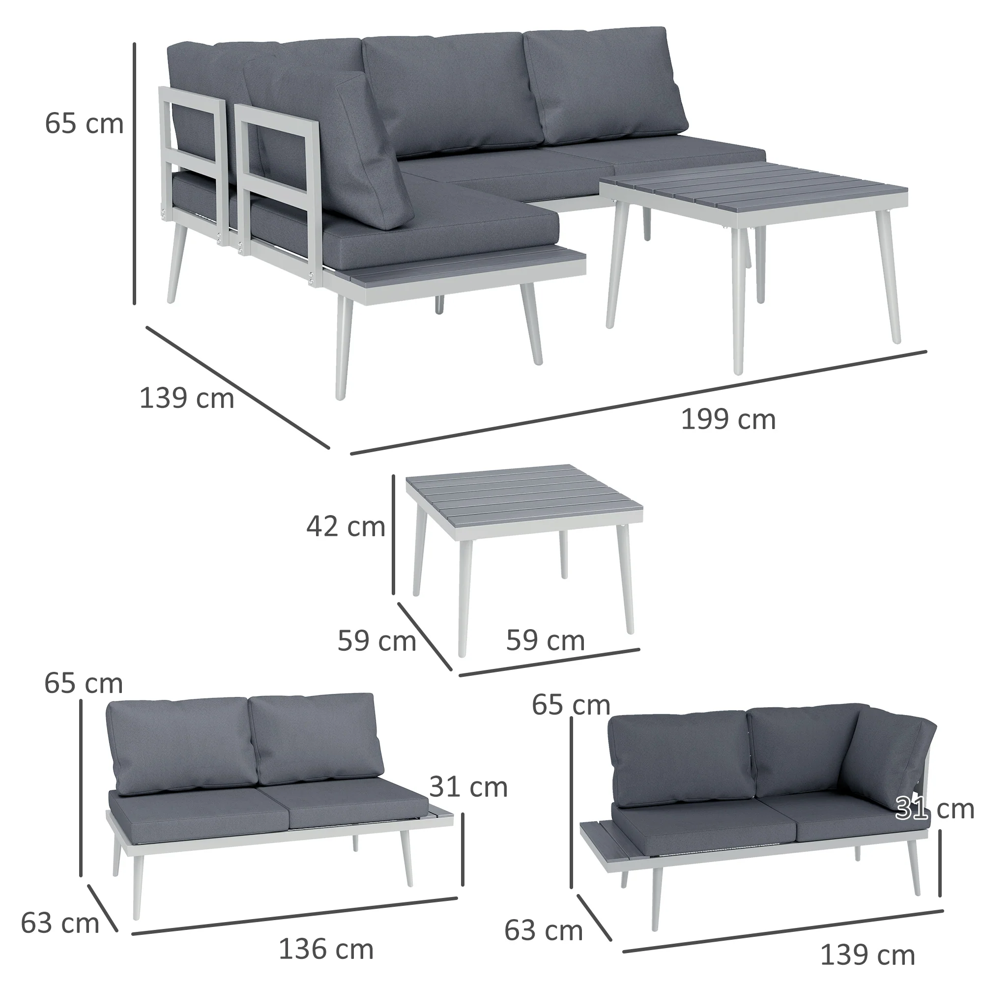 Outsunny 3 Piece Garden Furniture Set with 5-Level Adjustable Lounger, Grey - Image 5