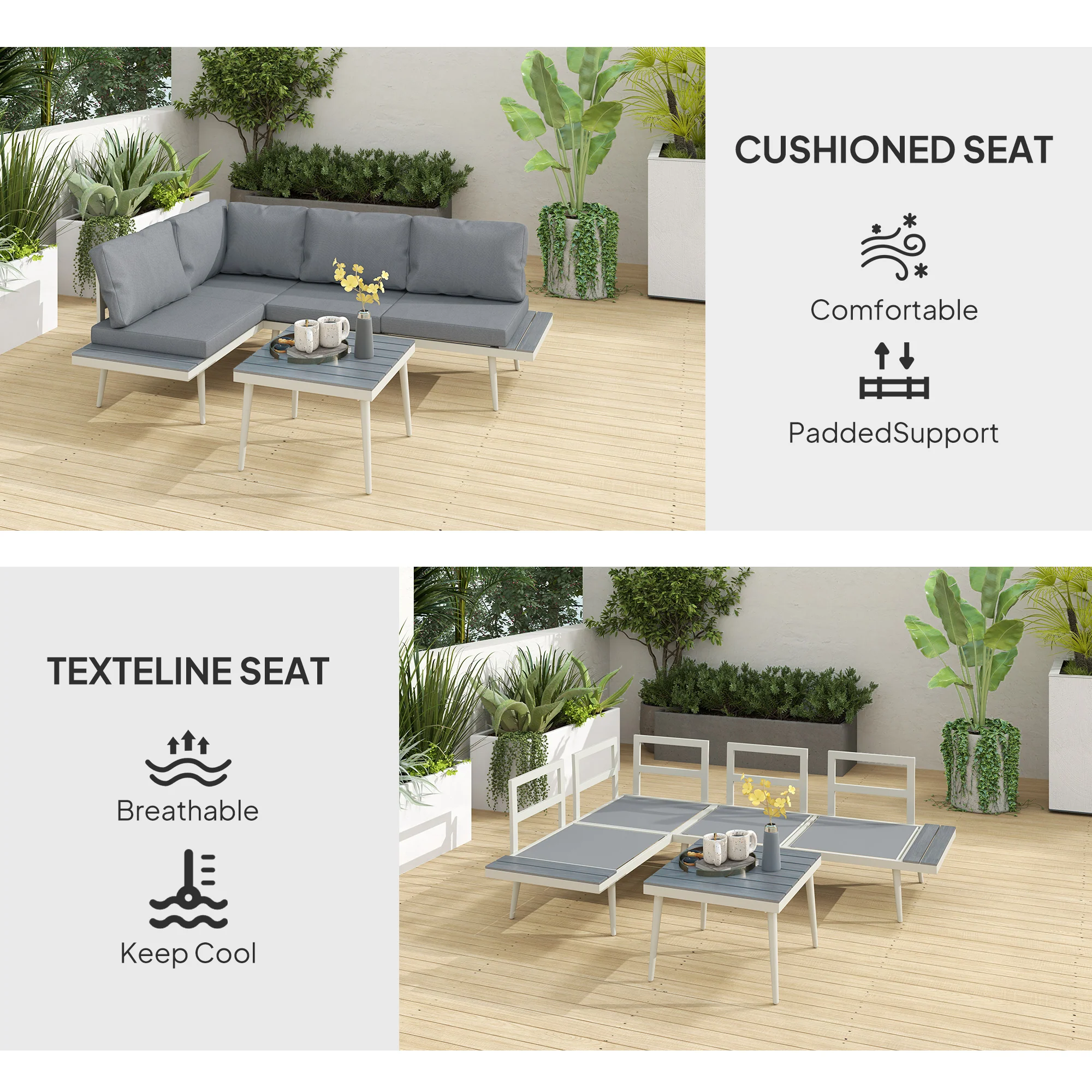 Outsunny 3 Piece Garden Furniture Set with 5-Level Adjustable Lounger, Grey - Image 6
