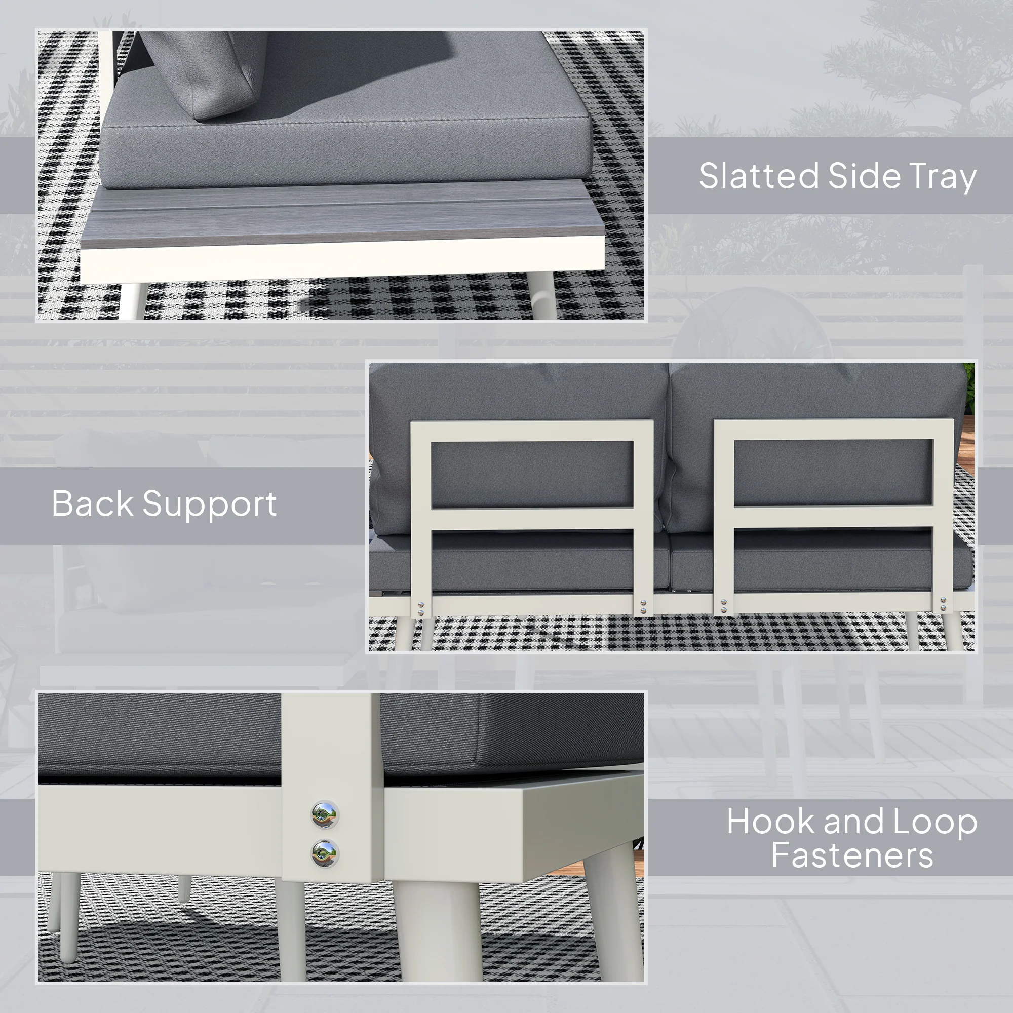 Outsunny 3 Piece Garden Furniture Set with 5-Level Adjustable Lounger, Grey - Image 9