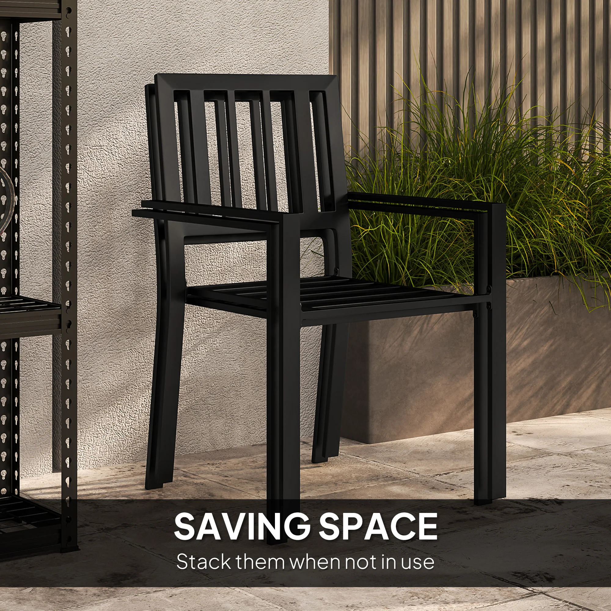 Outsunny 3 Piece Patio Bistro Set with Plastic Top, 2 Stackable Chairs, Grey - Image 3