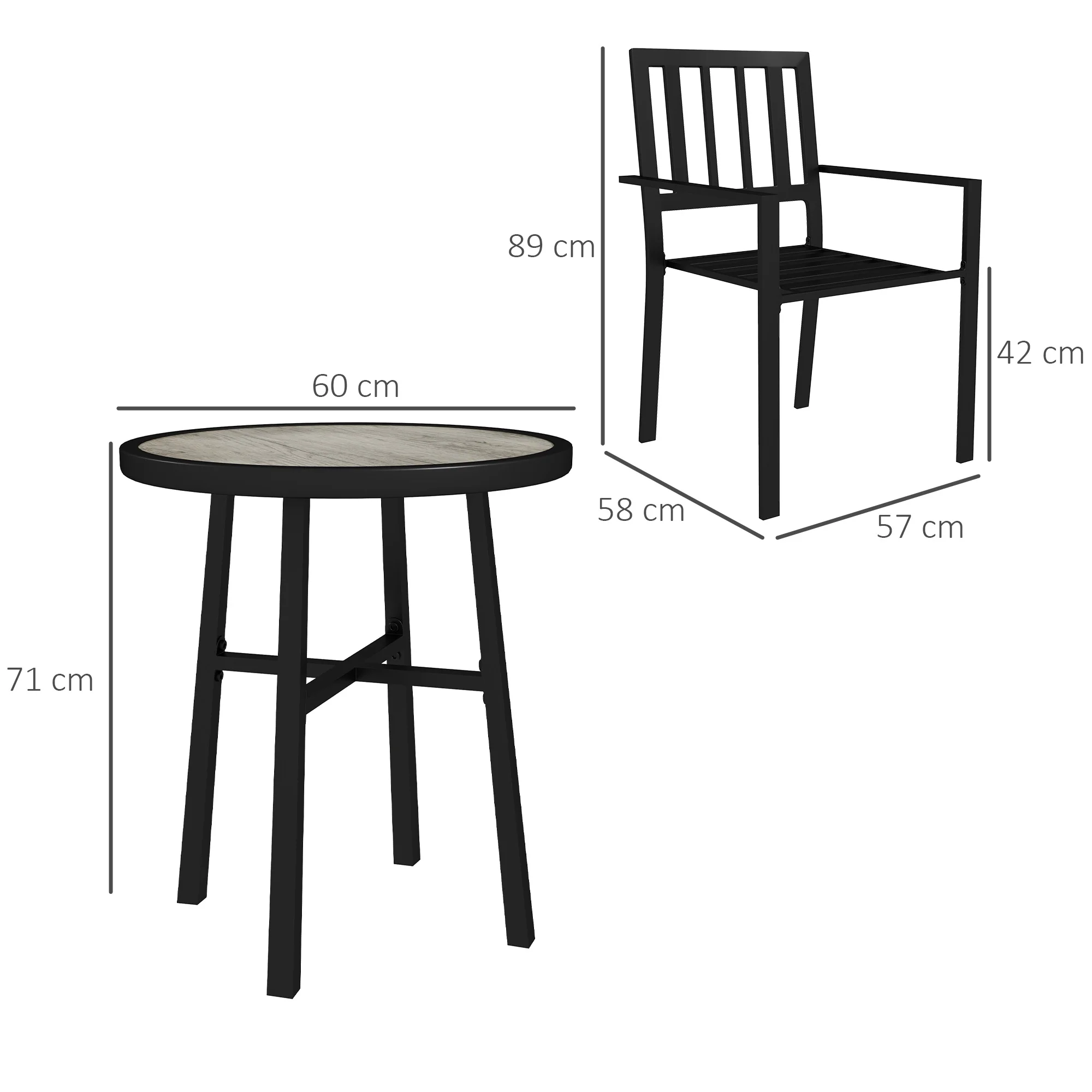 Outsunny 3 Piece Patio Bistro Set with Plastic Top, 2 Stackable Chairs, Grey - Image 5