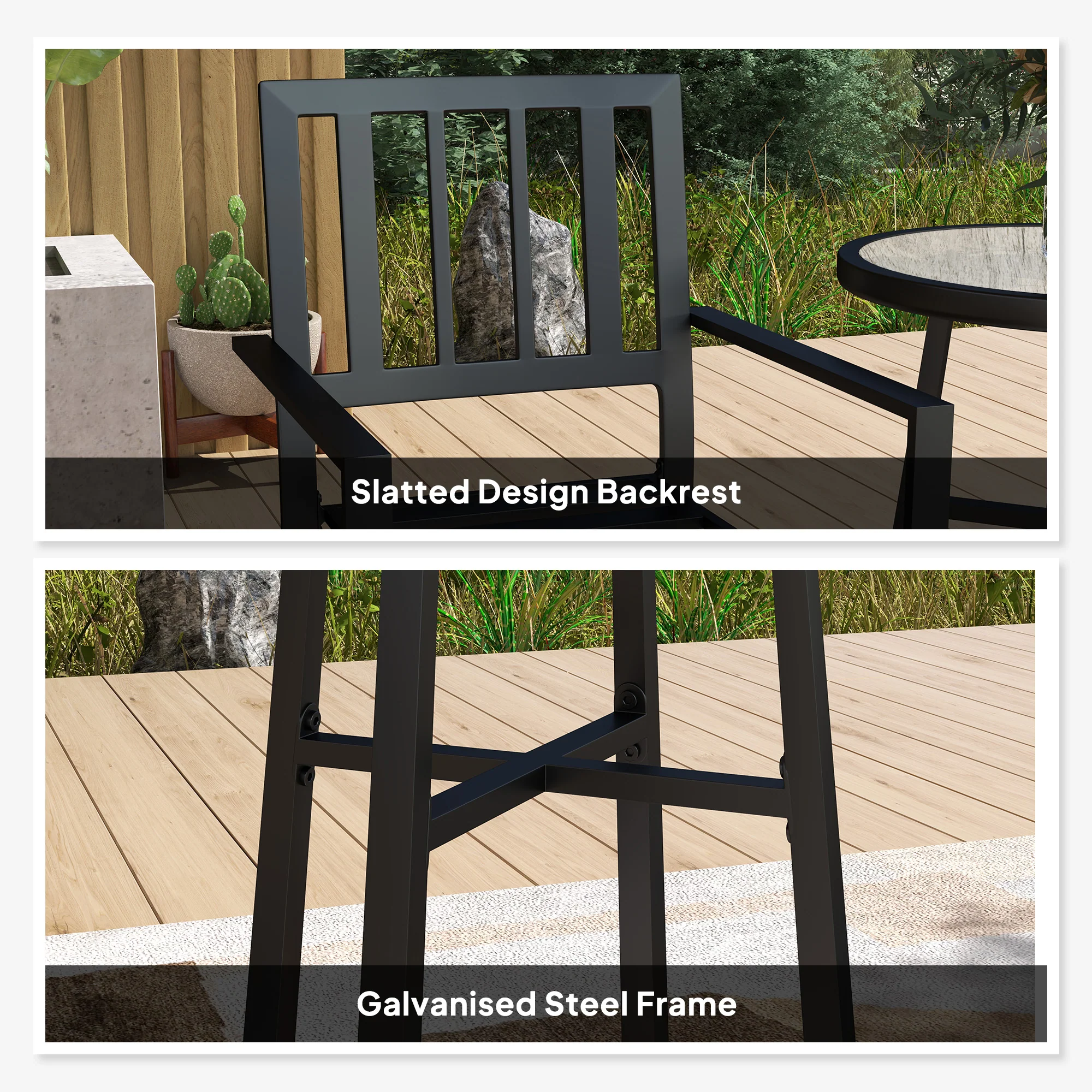 Outsunny 3 Piece Patio Bistro Set with Plastic Top, 2 Stackable Chairs, Grey - Image 6