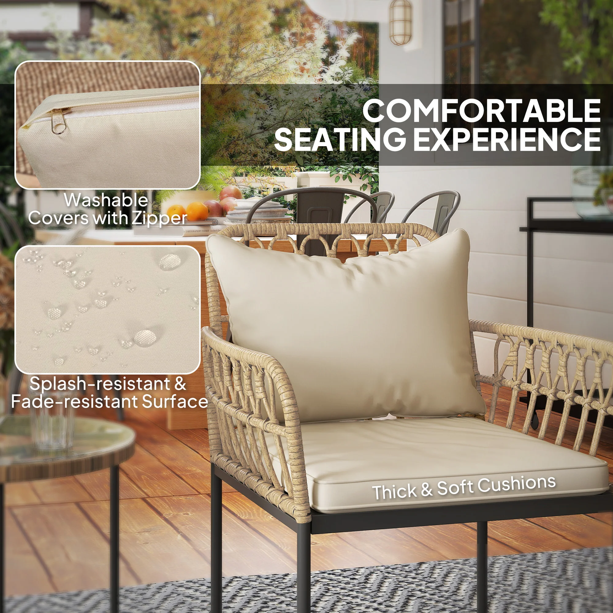 Outsunny 3 Piece Rattan Bistro Set, Balcony Table And Chairs With Cushions - Image 4
