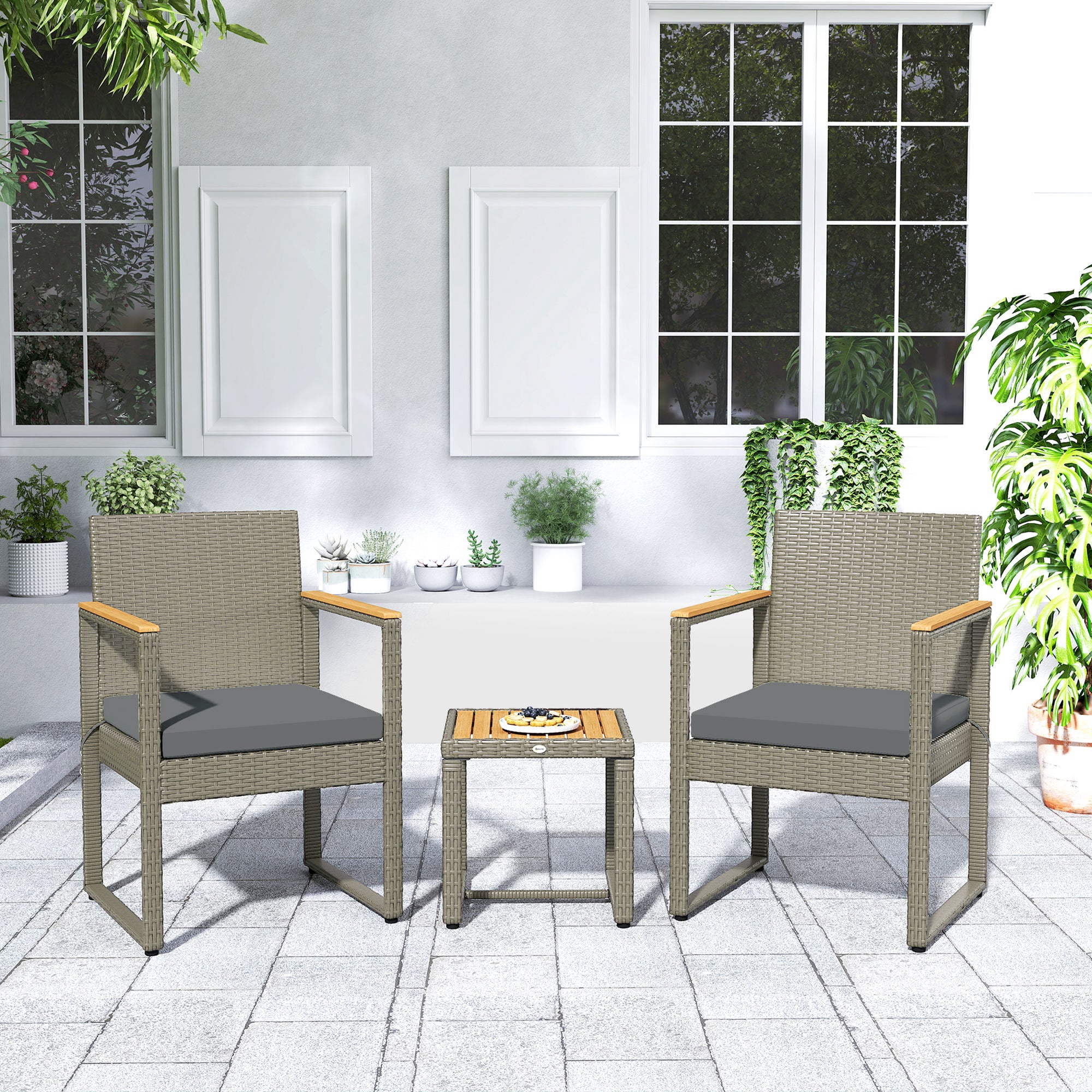 Outsunny 3-Piece Rattan Bistro Set with Acacia Wood Table - Image 17