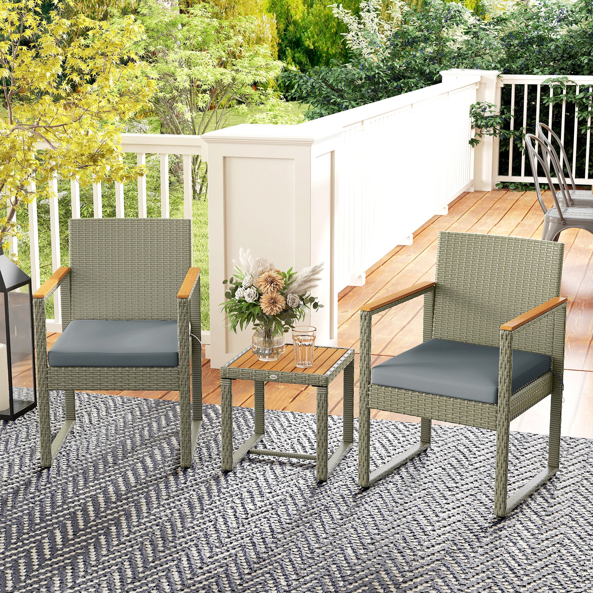 Outsunny 3-Piece Rattan Bistro Set with Acacia Wood Table - Image 18